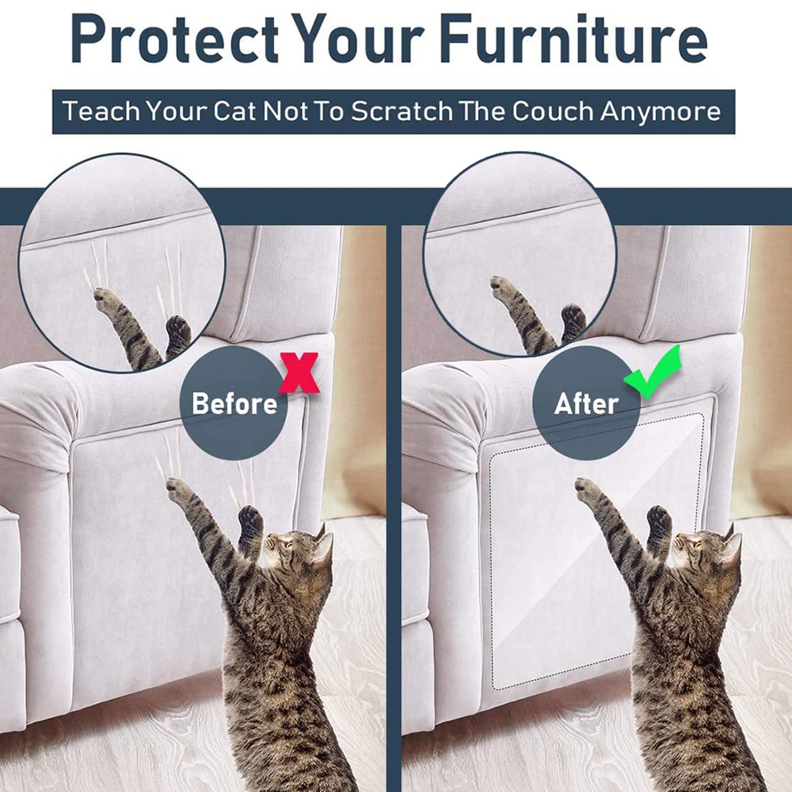 Cat Scratcher For Indoor Cats - 12X17 Inches, 8 Pcs Furniture Protector, Wide Double Side Anti-Scratch Deterrent Tape, Pet Scratch Pad For Pretector Couch, Door, Wall, Carpet