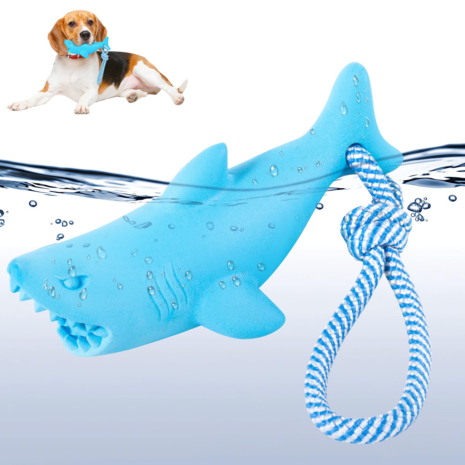 Coubontail Floating Dog Chew Toy For Aggressive Chewers, Pool With Rope For Interactive Fetch & Play, Beach Set (Shark)