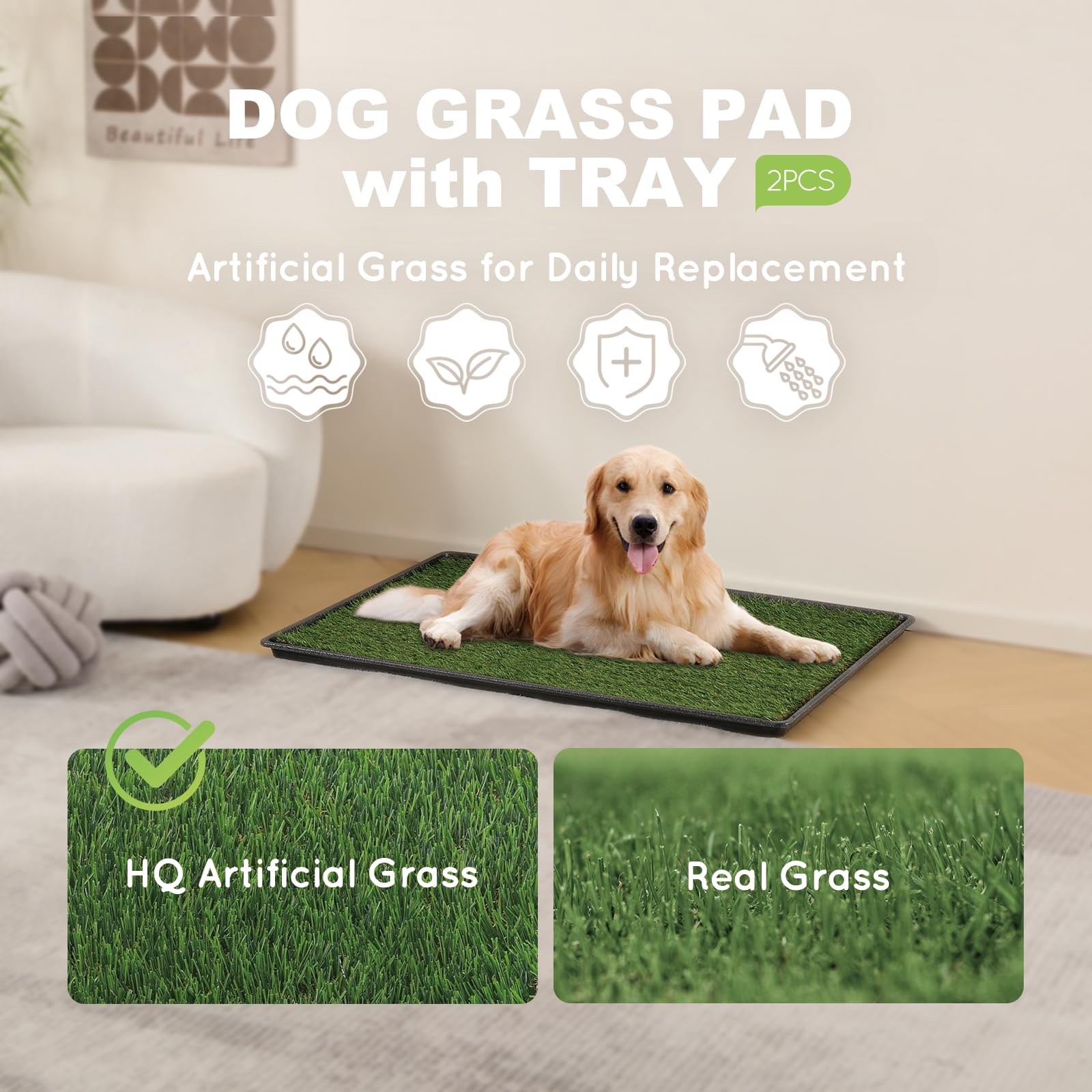 Hq4Us Dog Grass Pad With Tray Medium 31     21    Dog Litter Box Toilet With 2  Artificial Grass For Dogs With Hemmed Edge, Pee
