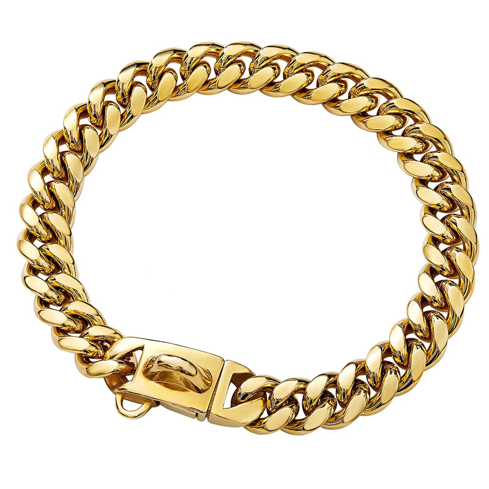 Strong Stainless Steel Gold Dog Chain Collar with Safety Buckle,14MM Cuban Link Chain Training Collar,Dog Necklace Walking Colla