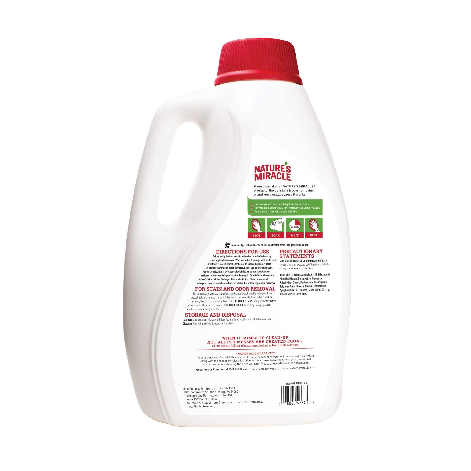 Nature'S Miracle Urine Destroyer Plus For Dogs, Enzymatic Formula For Severe Dog Urine Stains, 1 Gal