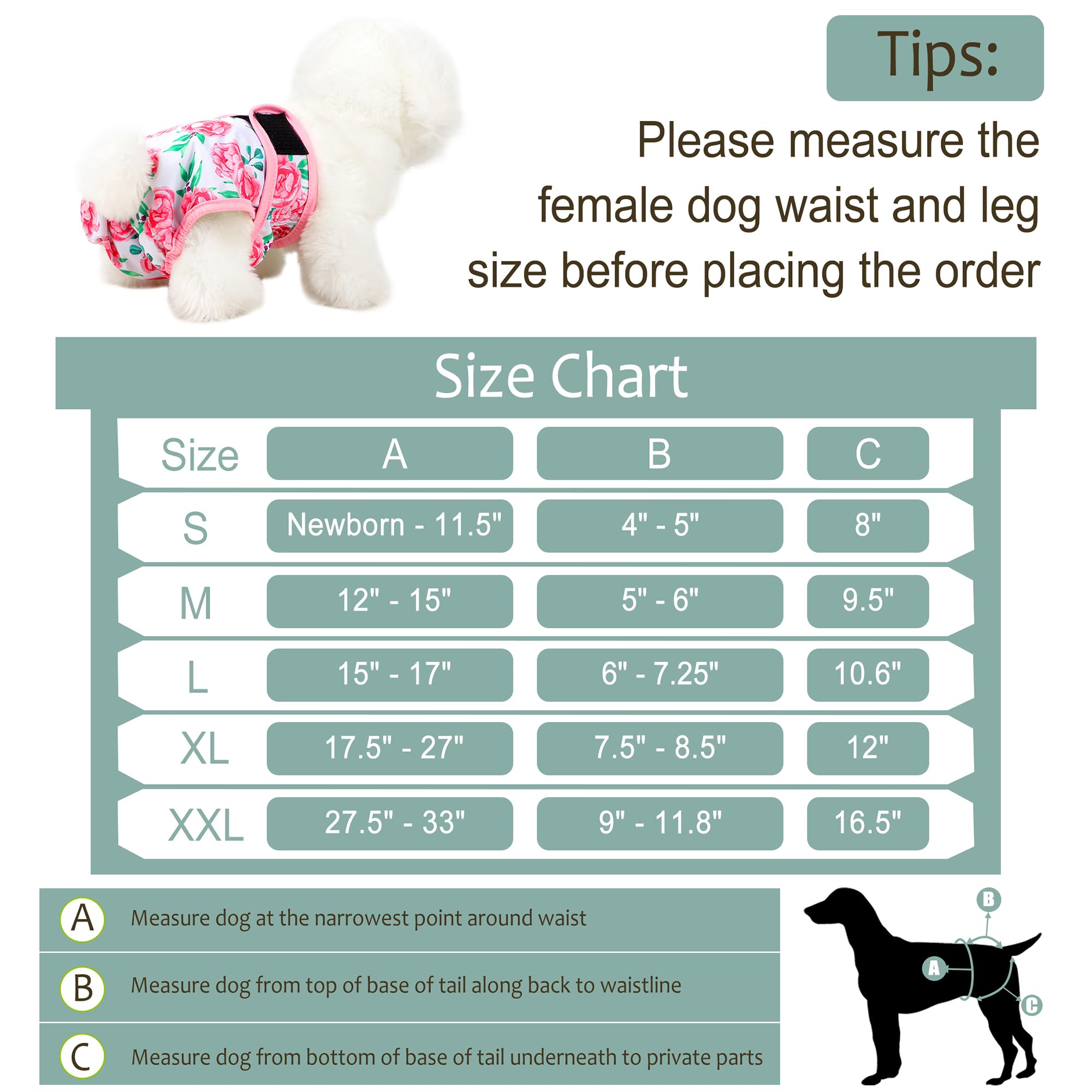 Grecle Dog Diapers Female- Premium Reusable Diapers For Doggie In Heat - Highly Absorbent Female Dog Diapers For Pet Incontinenc