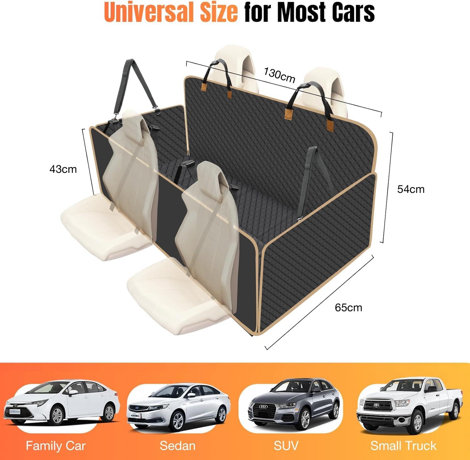 Lekespring Dog Seat Cover For Back Seat Hard Bottom, Dog Hammock For Car, Backseat Cover For Dogs In Car, Black