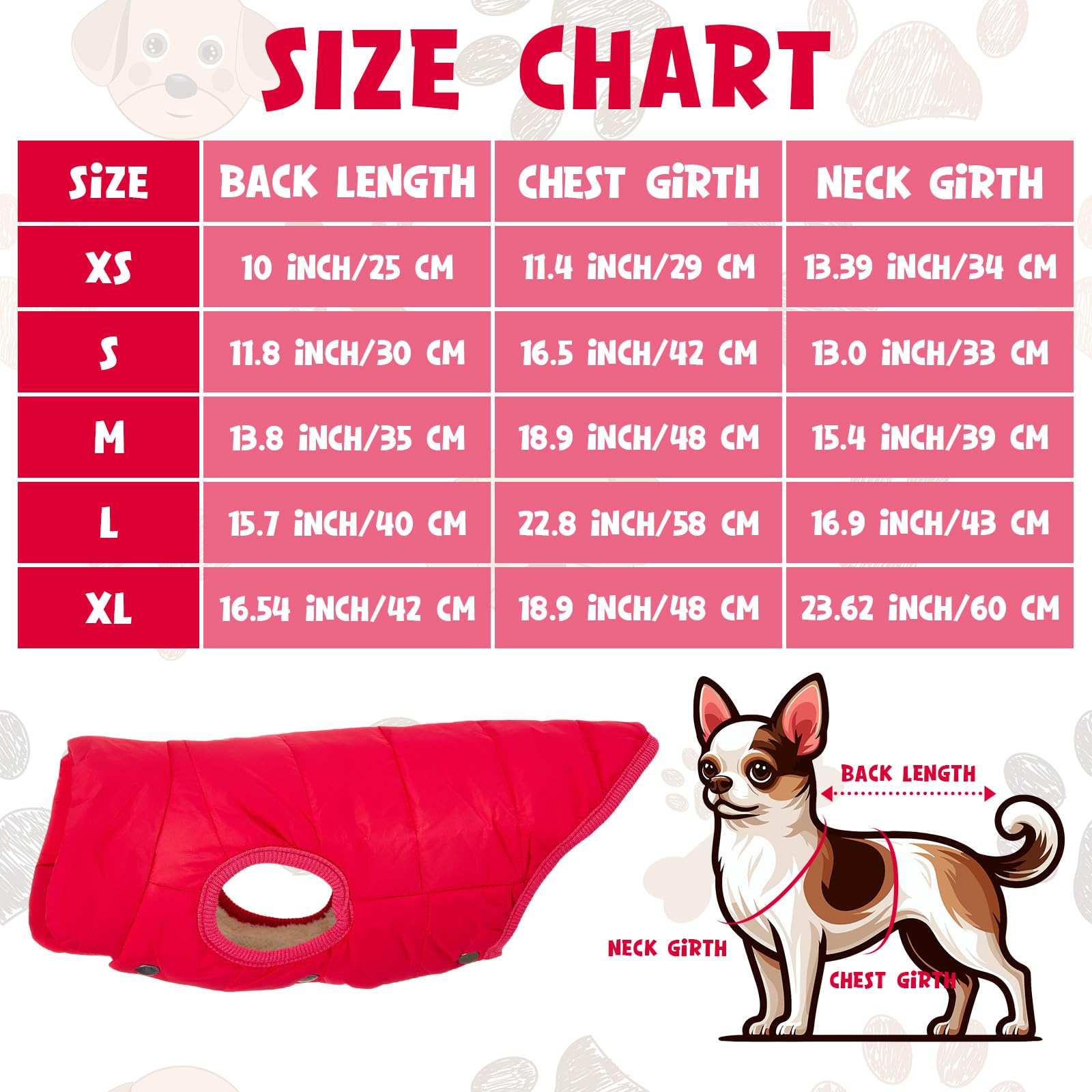 Syhood 2 Pieces Dog Jacket 2 Layers Fleece Lined Dog Jacket Warm Soft Windproof Small Pet Coat For Winter Cold Weather(Large,Red