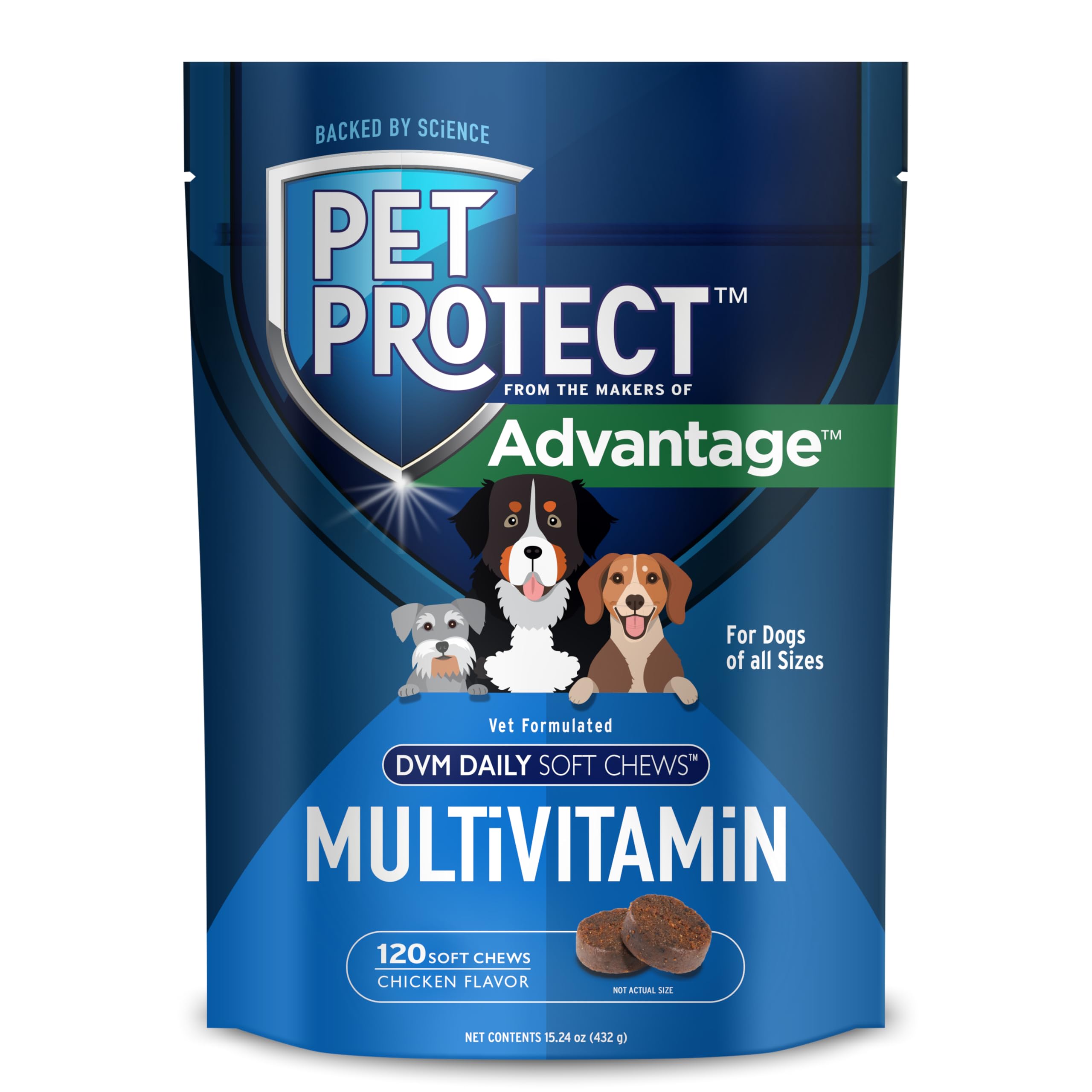 Pet Protect Dog Multivitamin, Vet-Formulated DVM Daily Soft Chews, Supports Ongoing Health & Wellness, Chicken-Flavor (120 Count