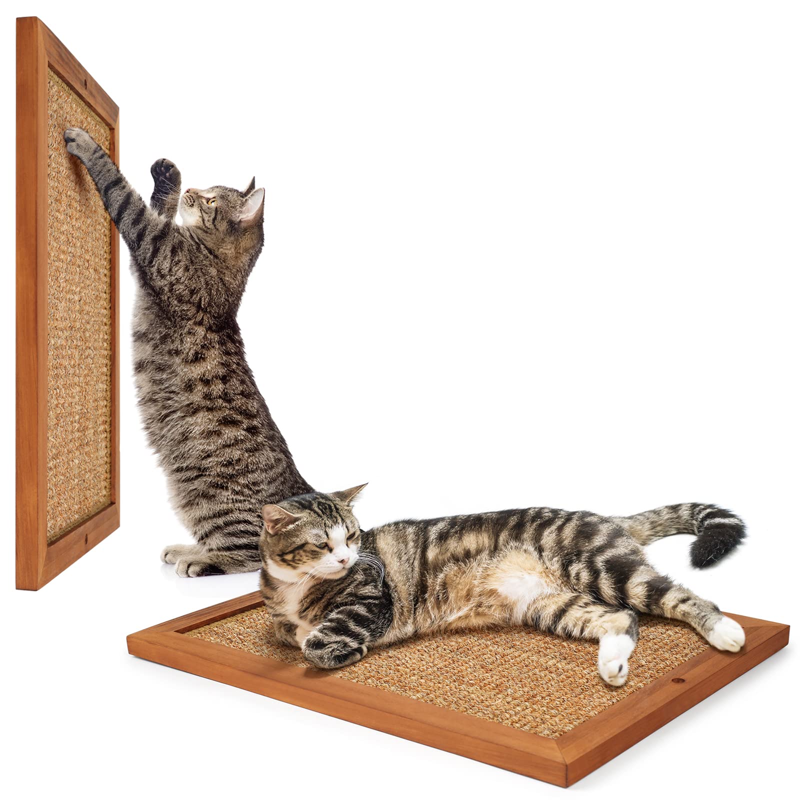 2PCS Cat Scratching Post - BXL, Natural Wooden Sisal Cat Wall Scratcher, Floor or Wall Mounted Vertical Cat Scratch Pad for Indo