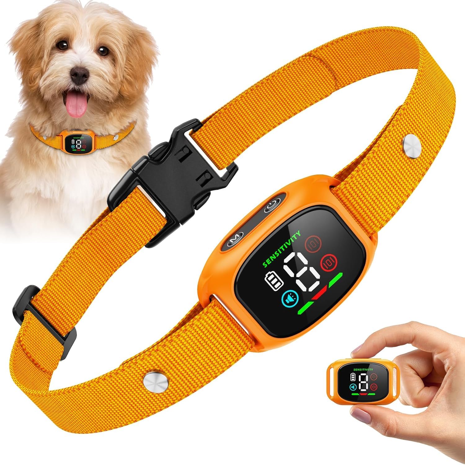 Dog Bark Collar, Bark Collars For Small Medium Dogs, Thunbest No Shock Anti Barking Collar - 4 Modes & 8 Sensitivity Levels - Wa