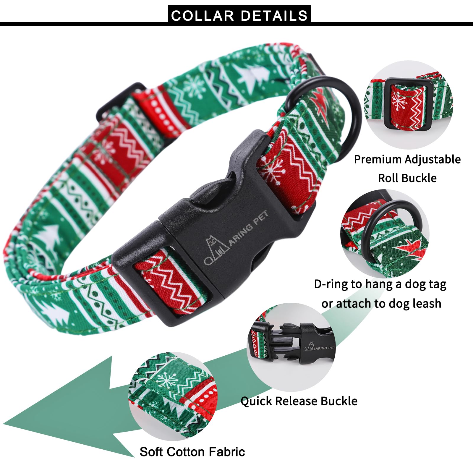 Aring Pet Christmas Dog Collar-Cute Cotton Lightweight Dog Collars, Adjustable Christmas Pet Collars Puppy Collar With Quick Rel
