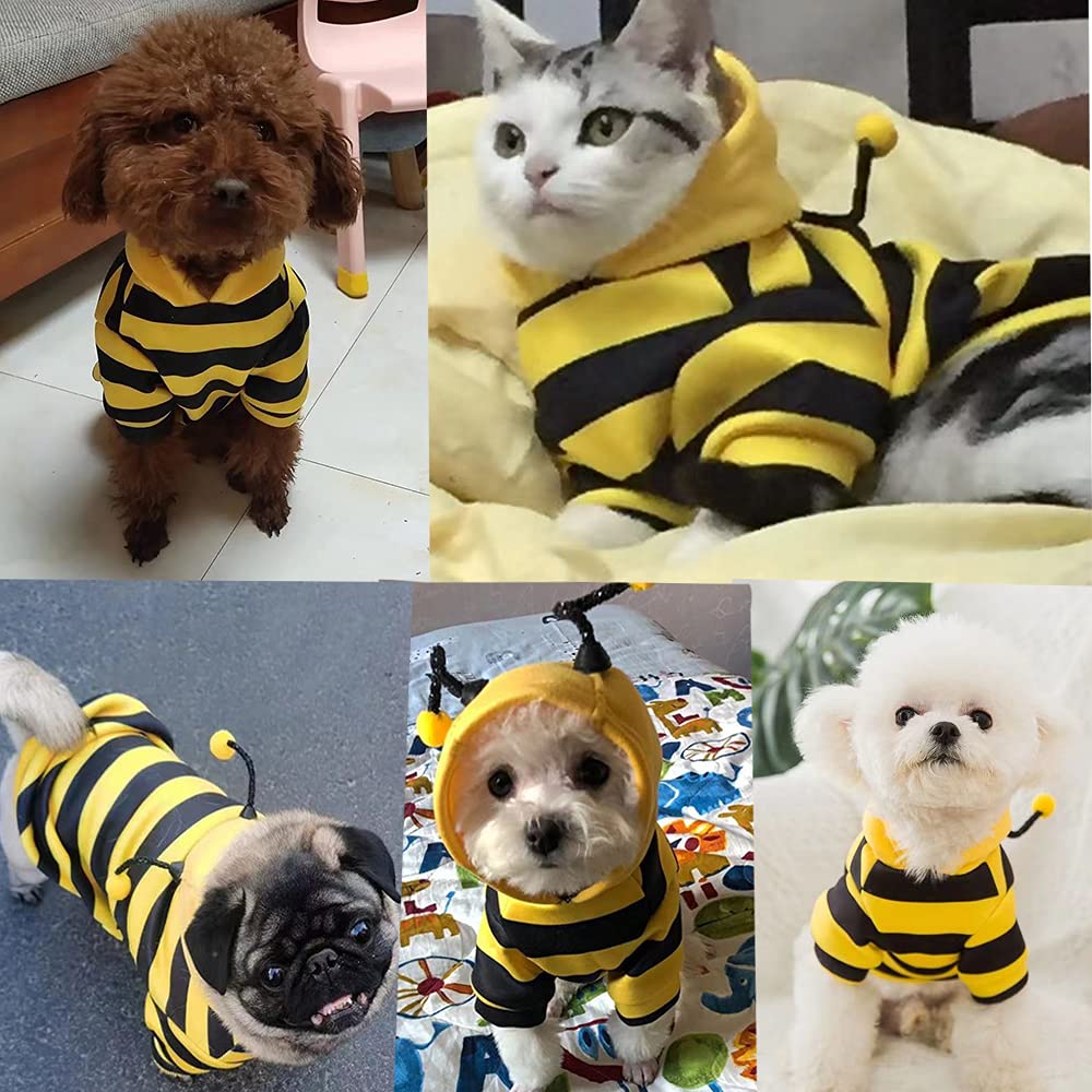 Anelekor Funny Dog Hoodies Sweatshirt Holiday Cat Sweater Warm Dog Clothes For Small Dog Yellow Cat Outfit Puppy Hooded Coat Pet Bee Costume For Halloween Christmas (Yellow, Xx-Large)