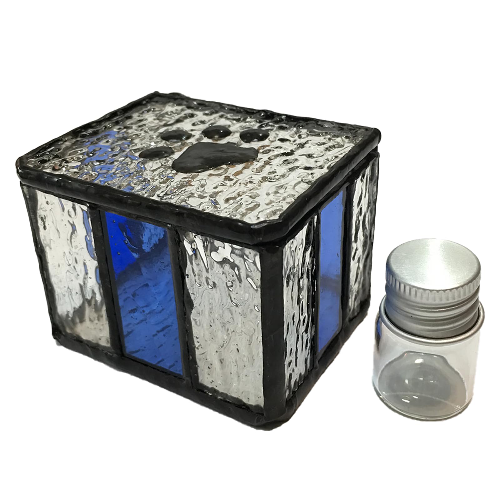 Frumoasa Pet Hair Keepsake Box, Stained Glass Pet Fur Memorial Box With Glass Dog Cat Ashes Container, Pet Dog Cat Urn For Loss 