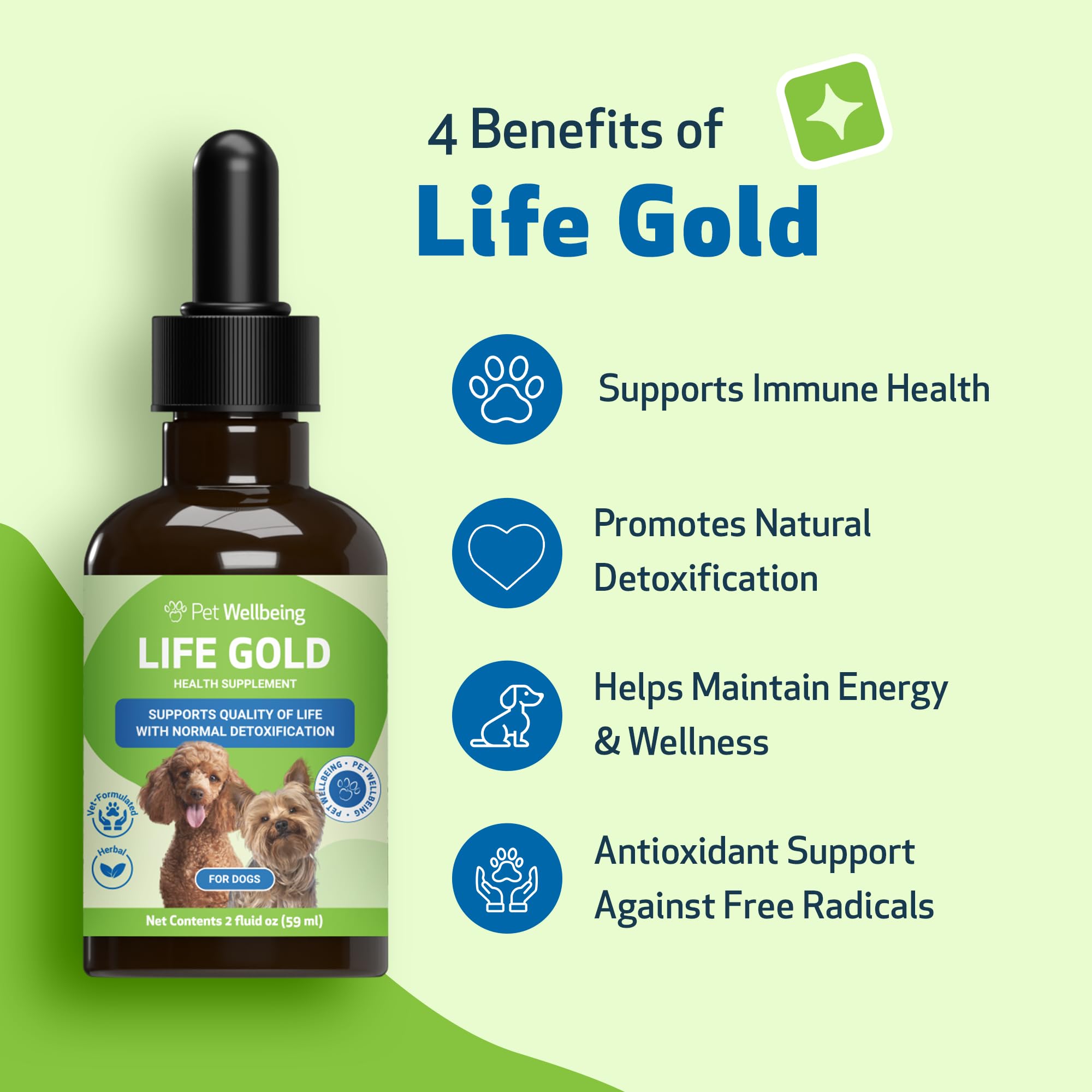 Pet Wellbeing Life Gold for Dogs - Vet-Formulated - Immune Support and Antioxidant Protection - Natural Herbal Supplement 2 oz (