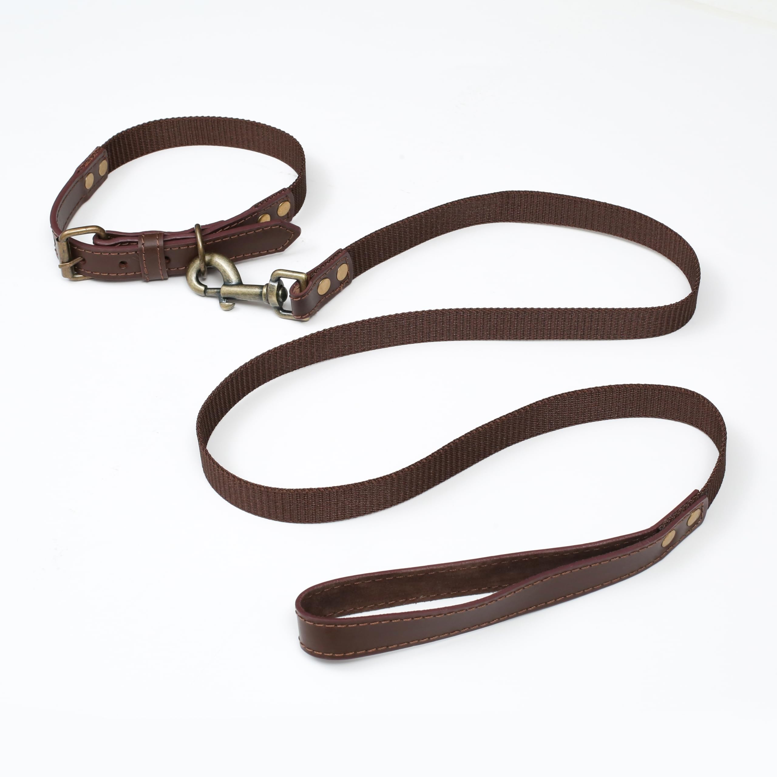 Dog Leash And Collar Set With Metal Buckle, Heavy Duty Leather And Nylon Combo, Adjustable And Durable Pet Walking Gear, 24 Inch