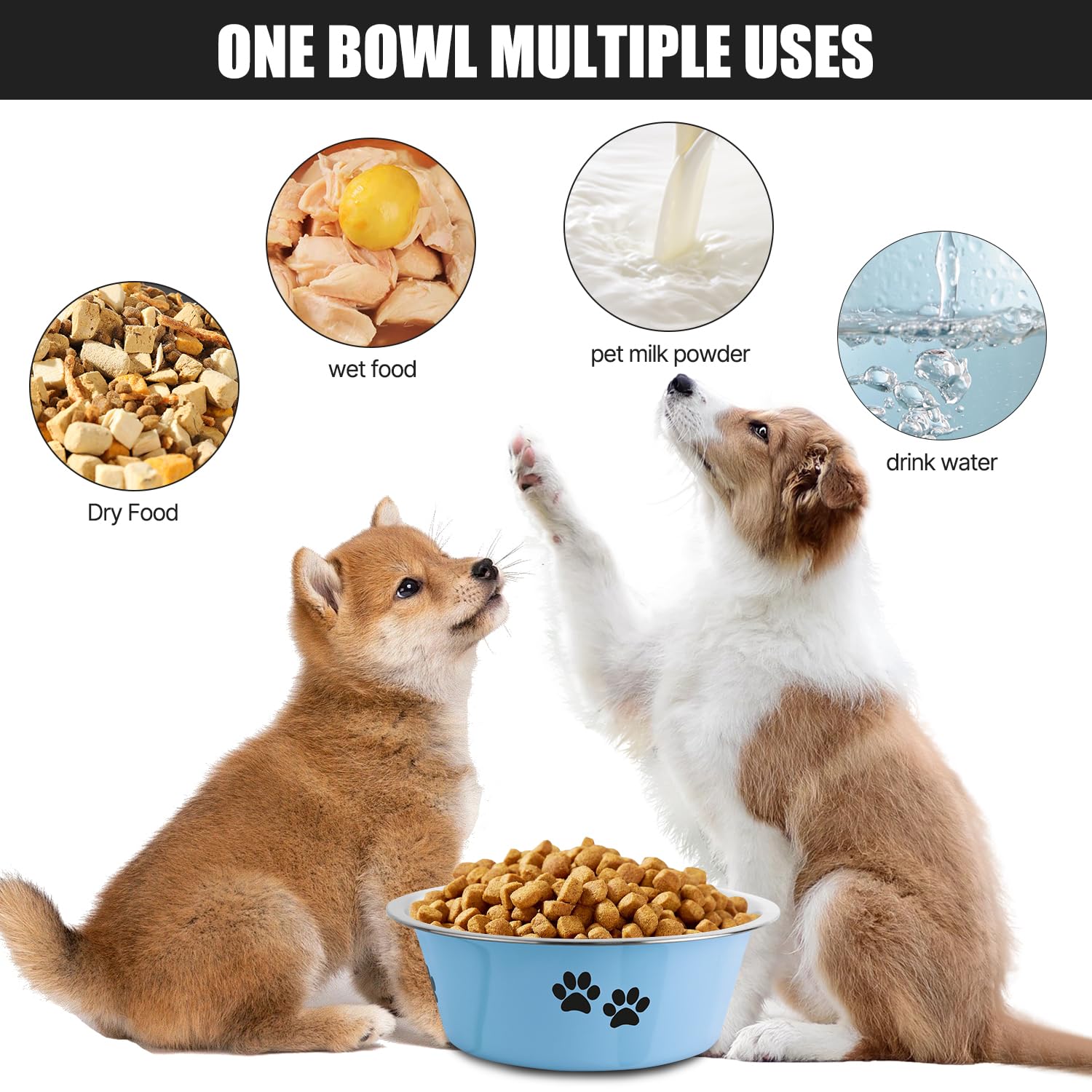 Stainless Steel Dog Bowls, Nonslip Rubber Bottom No Spill Proof Skid Metal Insulated Dog Bowls For Large Medium Small Breed Dogs