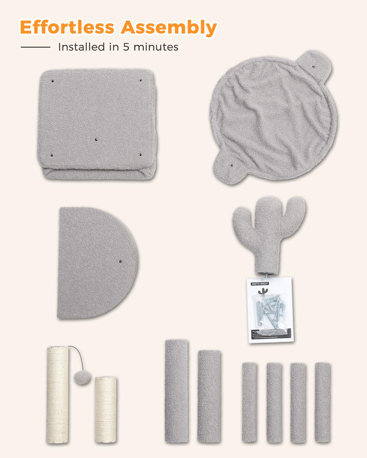 Muttros Cactus Cat Tree Cat Scratching Post 40'' Cat Tower With Large Metal Carpet Hammock, Cat Scratching Post For Indoor Cats