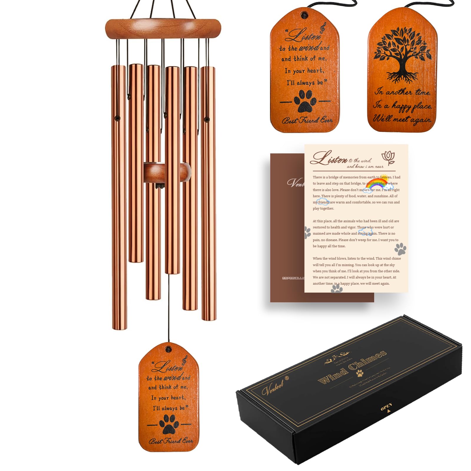 VENBEEL Pet Memorial Wind Chime, 28  Golden Tombstone Dog Sympathy Windchime, Pet Memorial Gifts for Loss of Dog, Pet Loss Gifts