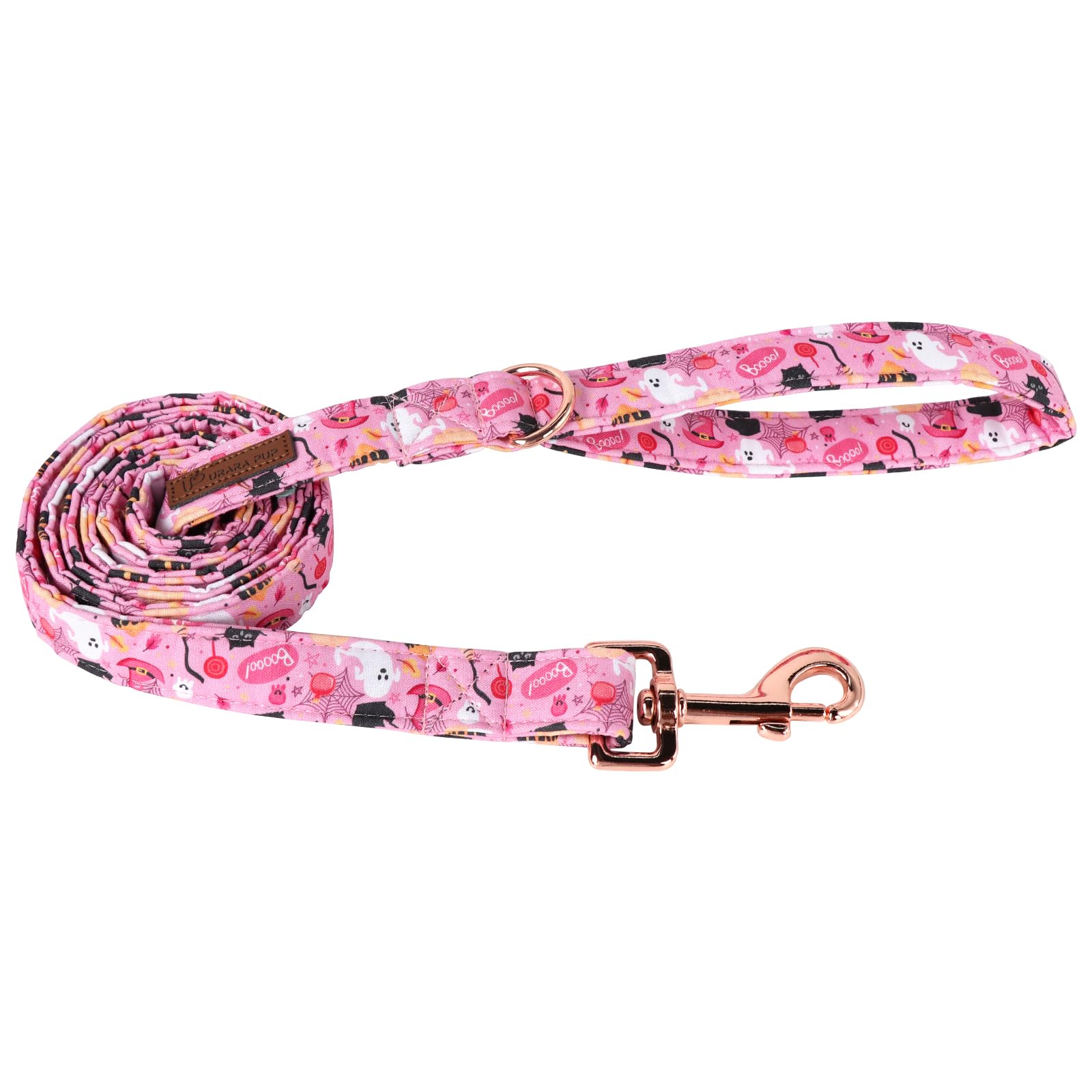 Up Urara Pup Halloween Dog Leash & Collar Set, Sturdy Durable Cotton, Pink, Small To Large Dogs
