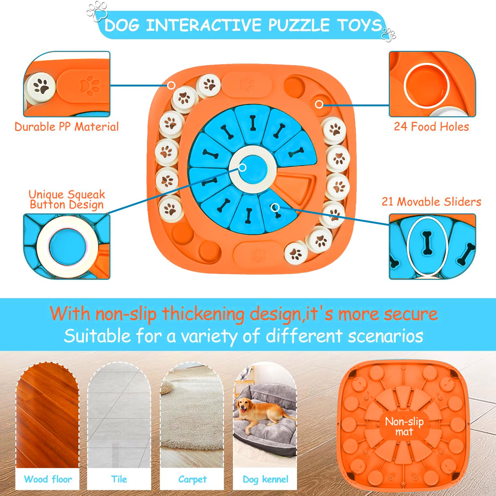 FOXMM Dog Puzzle Toys,Interactive Treat Puzzle Dog Toy for IQ Training & Mental Stimulating,Treat Puzzle Dispensing with Squeaky