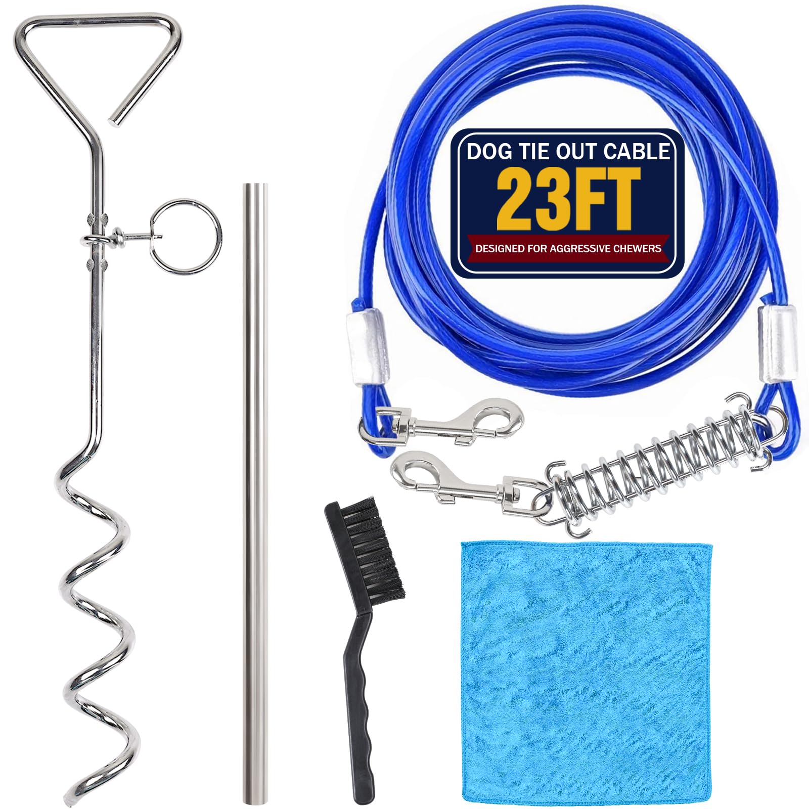 6 Pcs Dog Tie Out Cable And Stake, 23Ft Dog Leads For Yard Heavy Duty, 16'' Dogs Tie Out Stake For Yard, Lawn Beach, Camping, Su