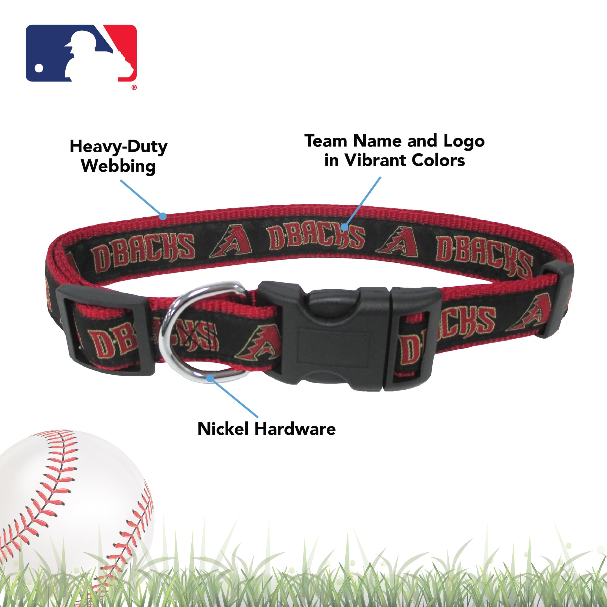 Mlb Arizona Diamondbacks Licensed Pet Collar- Heavy-Duty, Strong, And Durable Dog Collar. Available In 29 Baseball Teams And 4 S