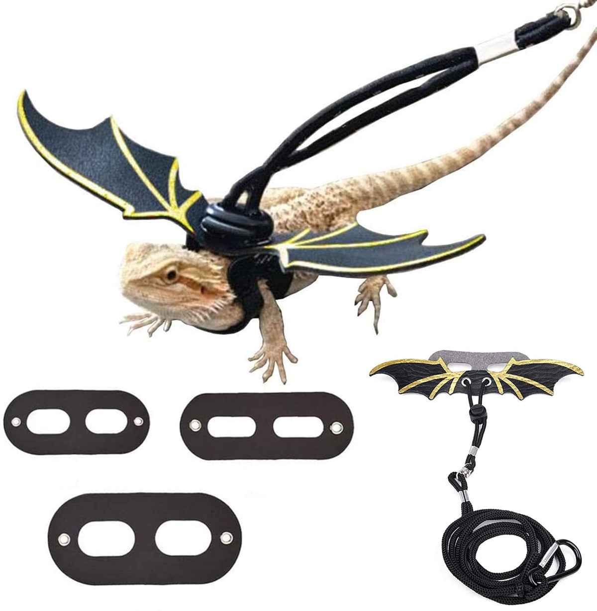 Adjustable Lizard Leash Bearded Dragon Harness Cool Leather Wings Safety Walking Leash(S,M,L,3Pack)