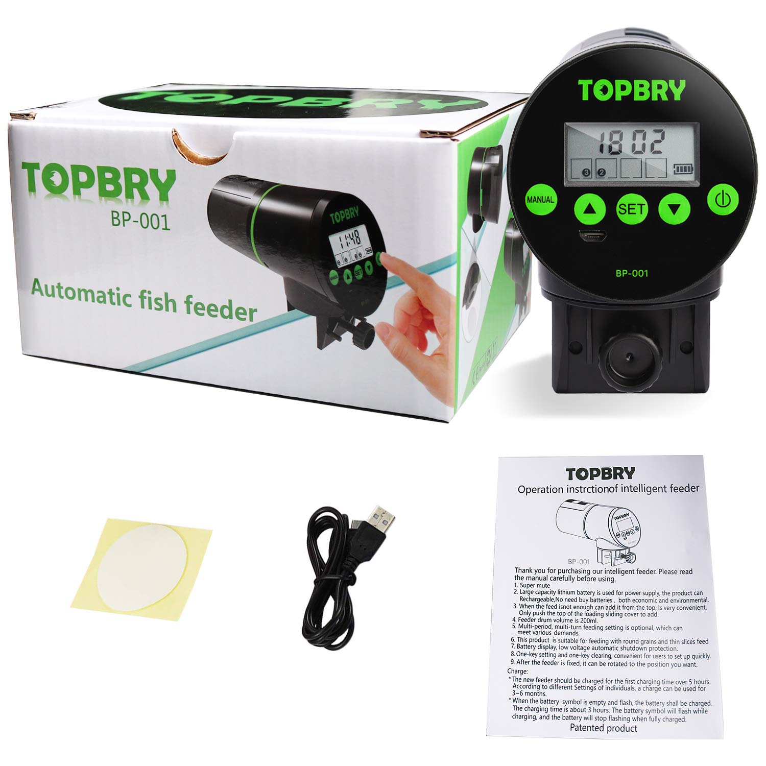 Topbry Automatic Fish Feeder,?Upgraded Version? Digital Auto Fish Turtle Feeder For Aquarium And Fish Tank, Usb Rechargeable Tim