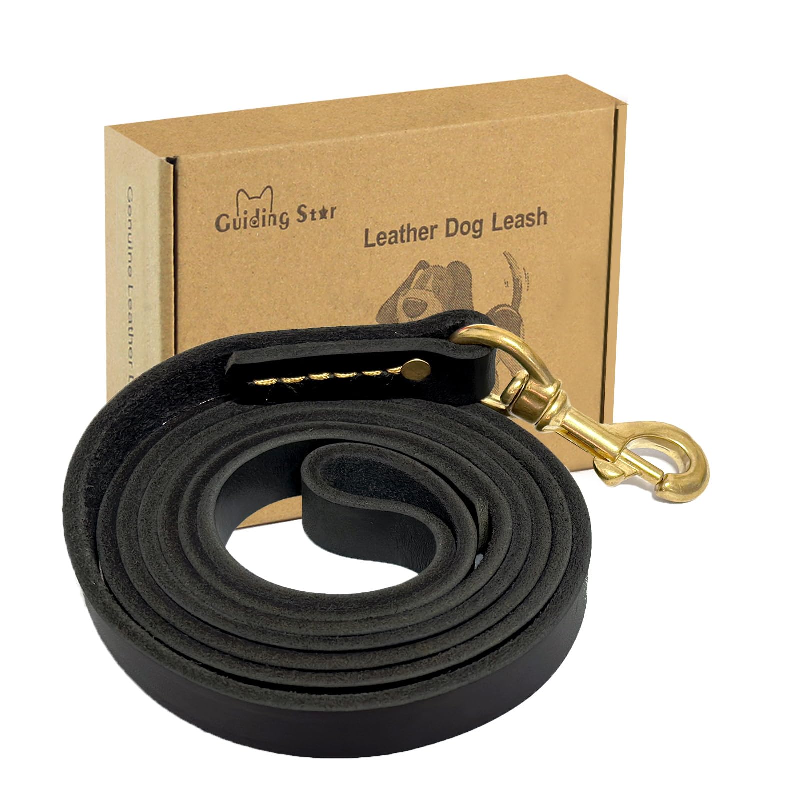 Guiding Star Leather Dog Leash 6Ft, Dog Leashes For Large Dogs Heavy Duty, Soft Handmade Leather Training Leash For Small & Medi
