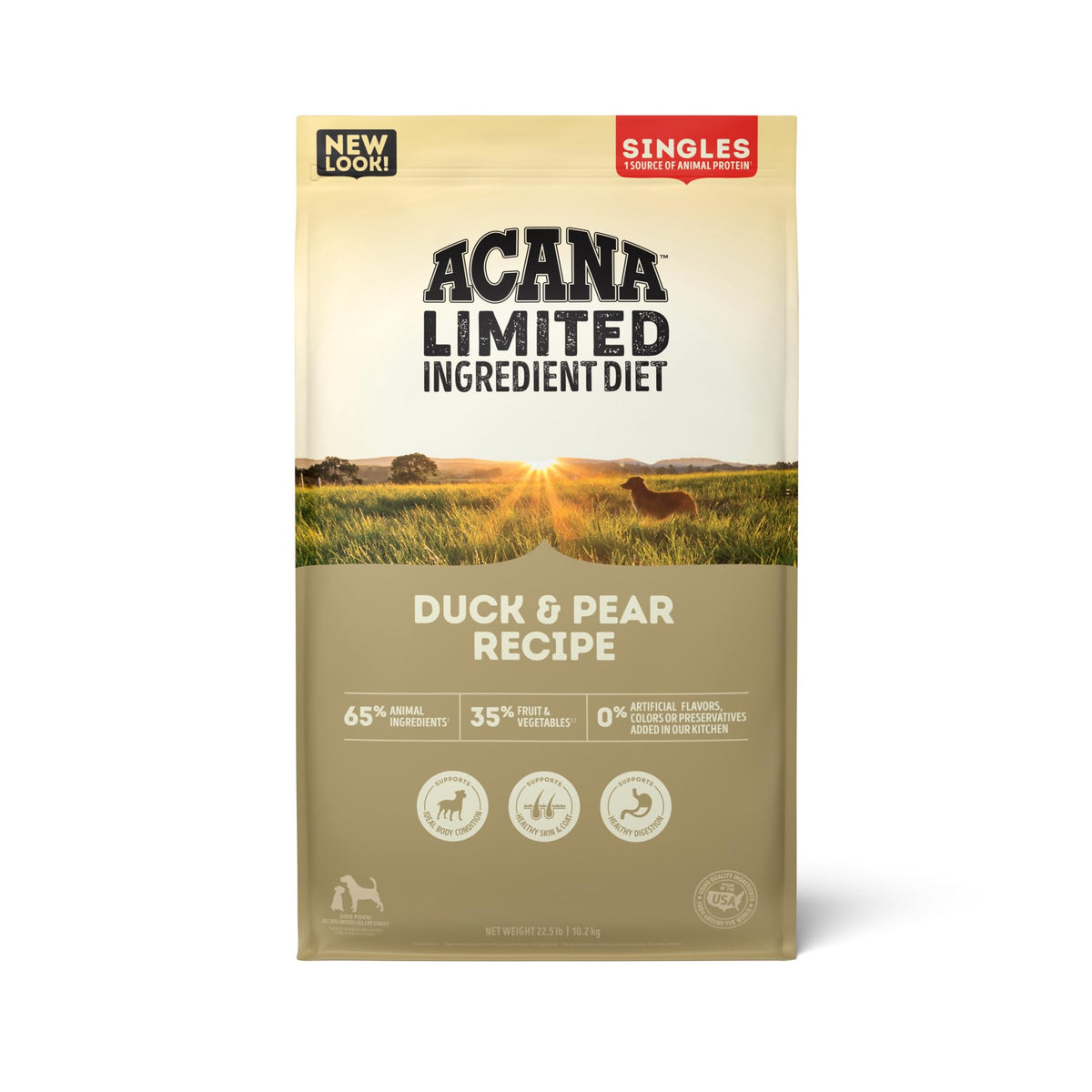 Acana Singles Limited Ingredient Dry Dog Food, Duck & Pear Recipe, Single Protein Source Dog Food Kibble, 22.5Lb