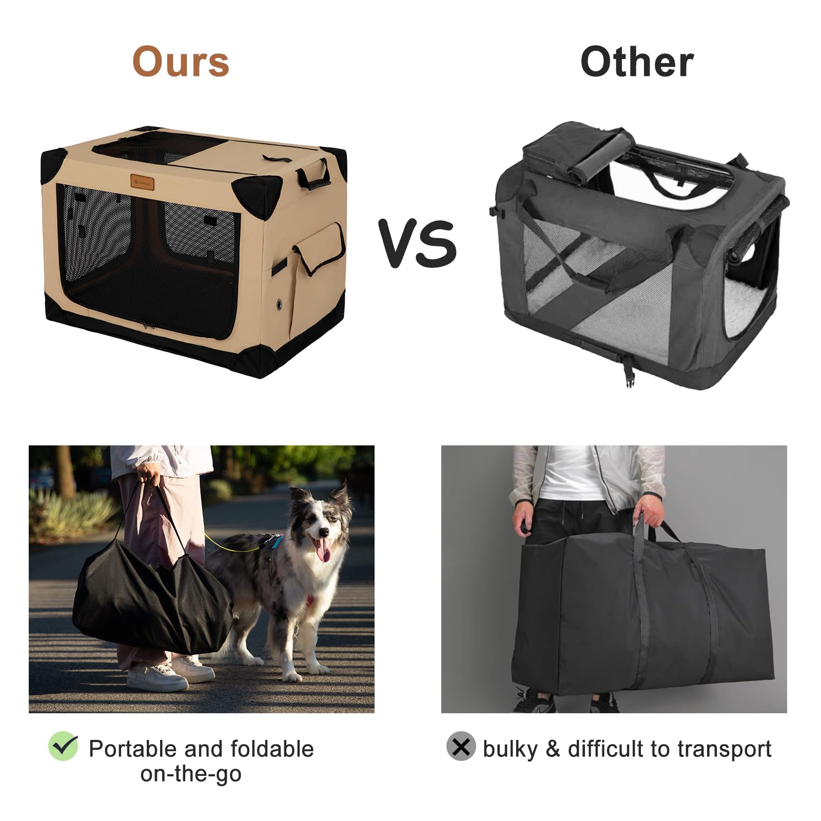 Garnpet 36 Inch Collapsible Soft Dog Crate For Large Dogs, 4-Door Foldable Travel Dog Kennel With Durable Mesh Windows For Indoo
