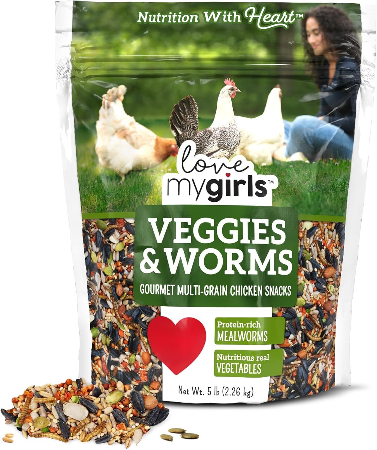 Love My Girls: Chicken Snacks - Veggies & Worms - 5lb Bag - Global Harvest, Gourmet Multi-Grain Treats, Corn-Free, Nutritious & 