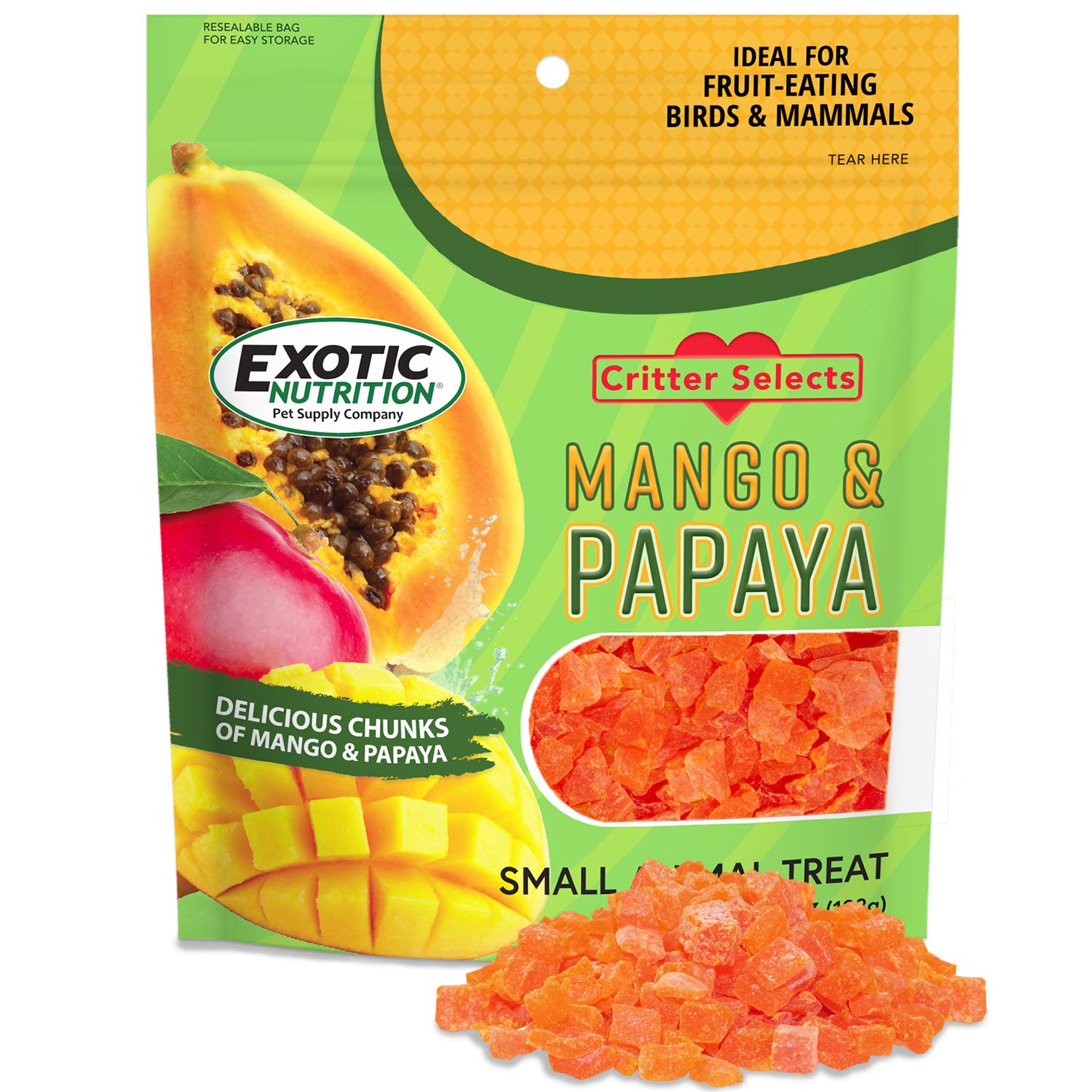 Mango & Papaya Treat (4.5 oz.) - Healthy Treat for Small Animals - Sugar Gliders, Rats, Chinchillas, Ferrets, Parrots, Hamsters,