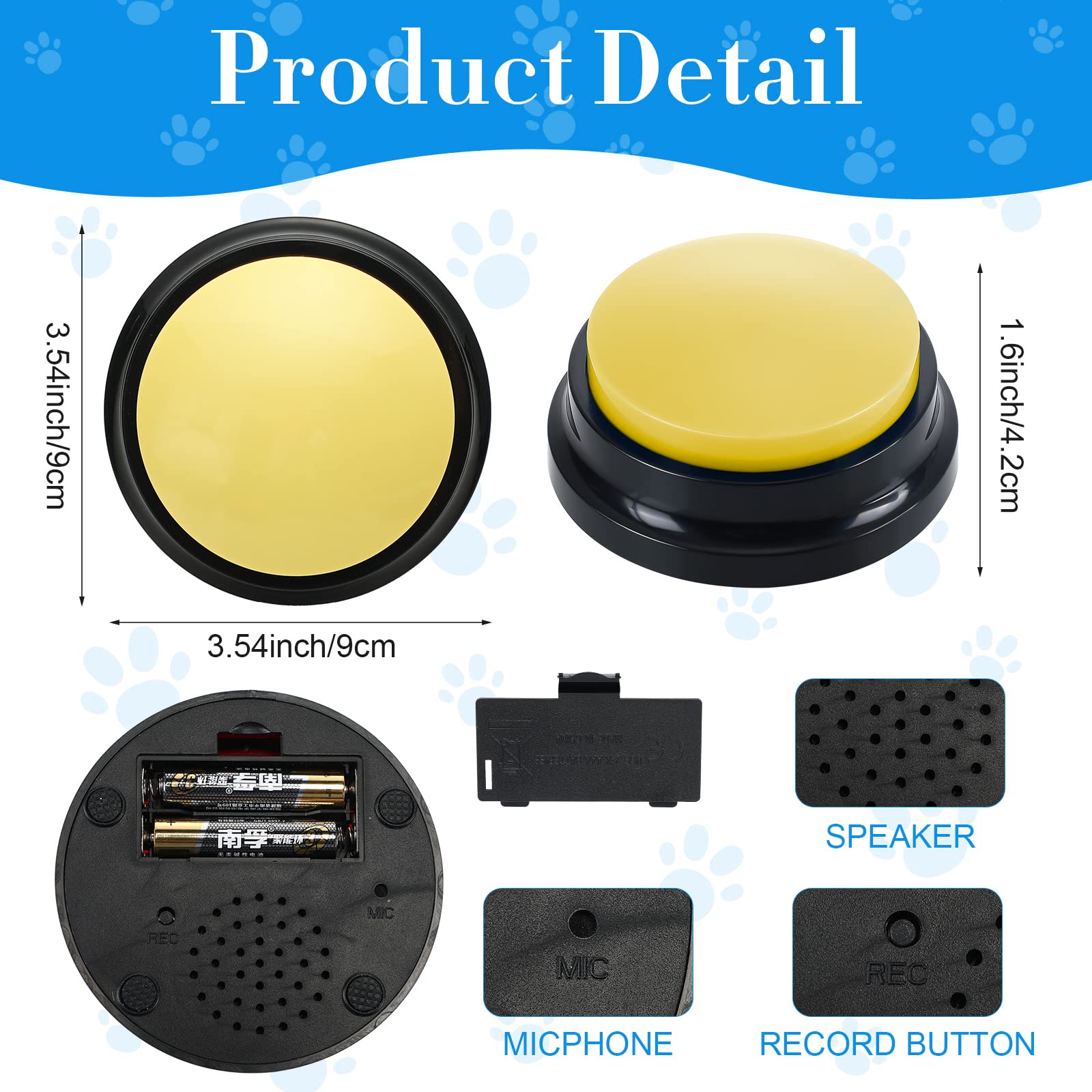 Jerify 16 Pieces Dog Buttons For Communication Voice Recordable Cat Dog Talking Buzzers Set With Stickers 30 Seconds Pet Speech Training Buttons For Pet Dog Cat Training Interactivity, 8 Colors