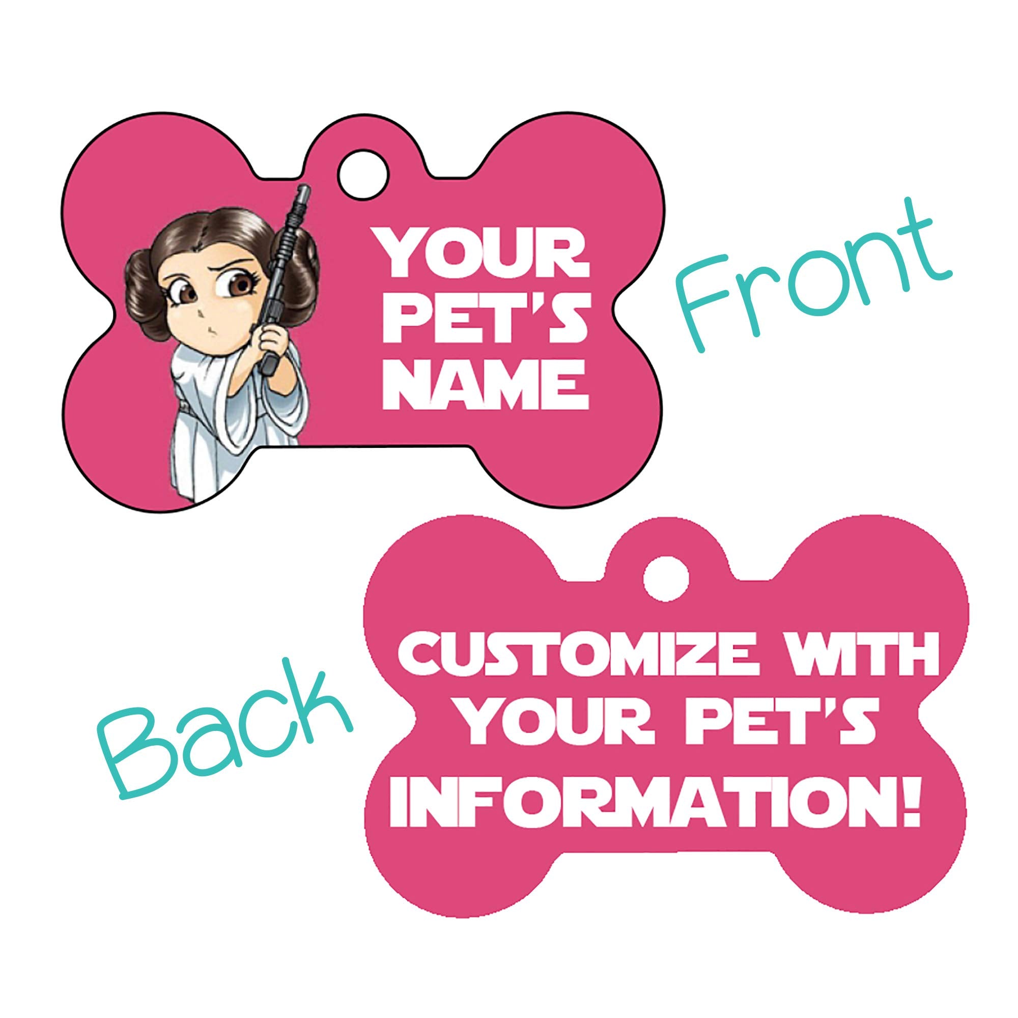 Double Sided Pet Id Tags For Dogs & Cats Personalized For Your Pet (Princess Leia, Bone Shaped)