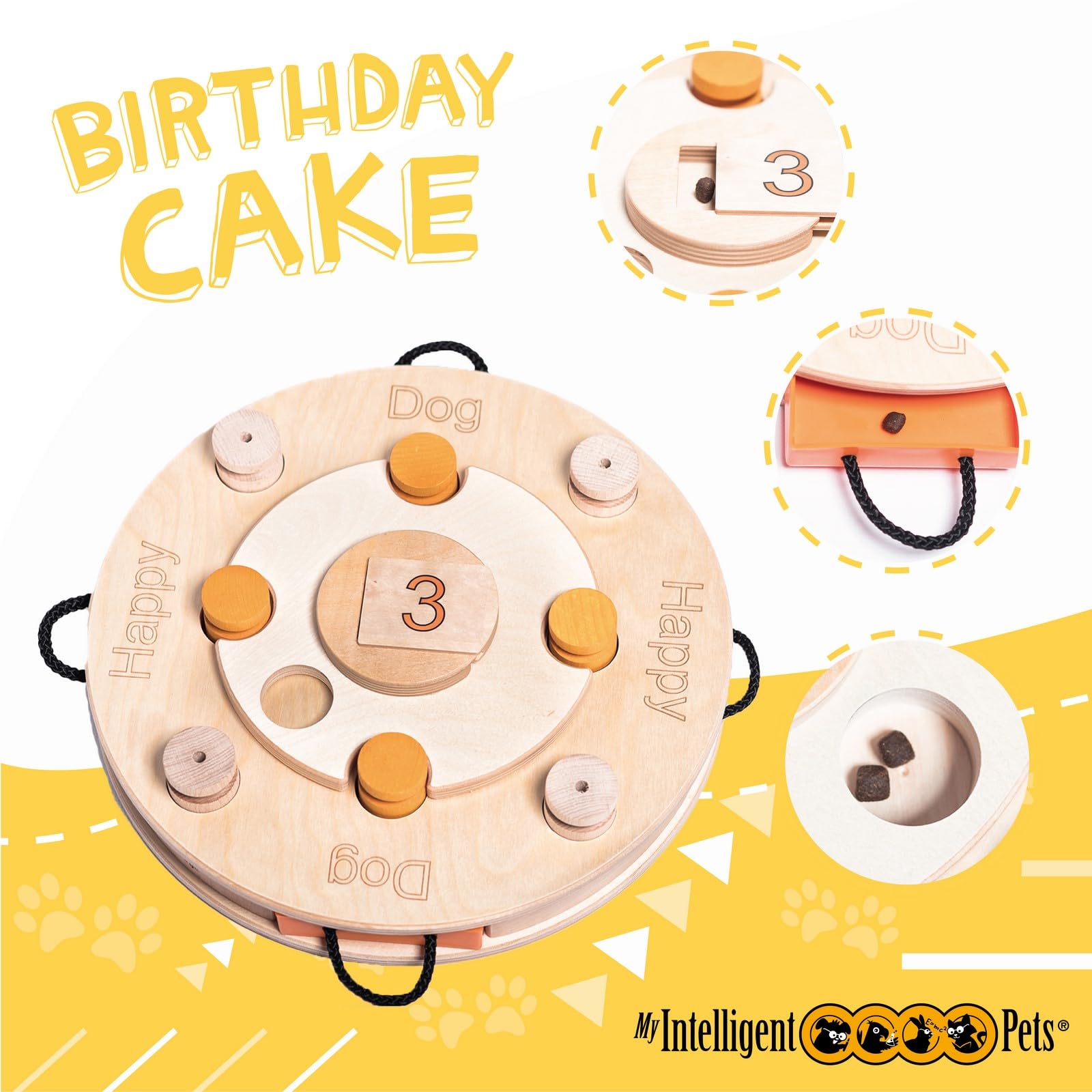 My Intelligent Dogs Birthday Cake - Dog Puzzle Toy, Interactive Wooden Brain Game for Dogs, Mental Enrichment Toy, Enhances Natu