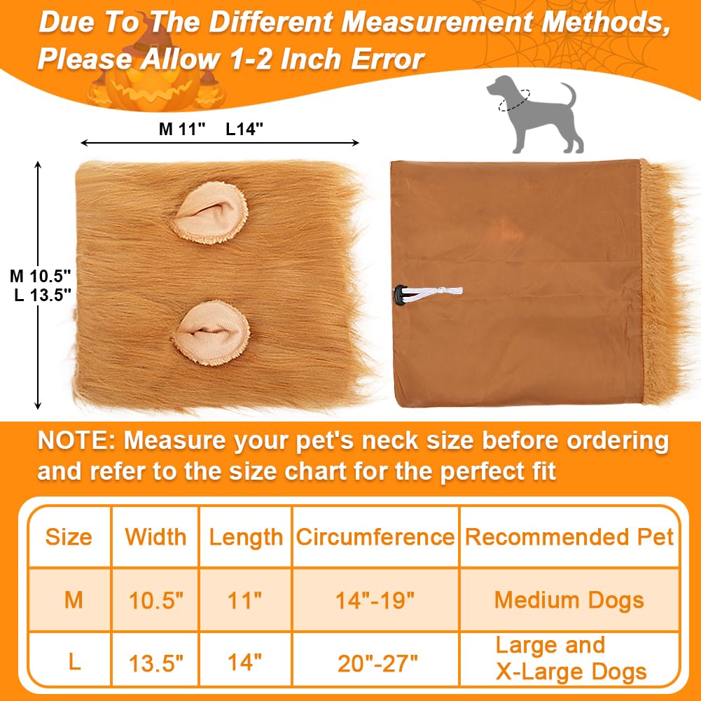 Vivifying Lion Mane For Dog, Adjustable Halloween Lion Costume Wig With Ears For Medium Dogs, Realistic & Funny Accessory Perfect For Parties And Photoshoots (Medium, Brown)