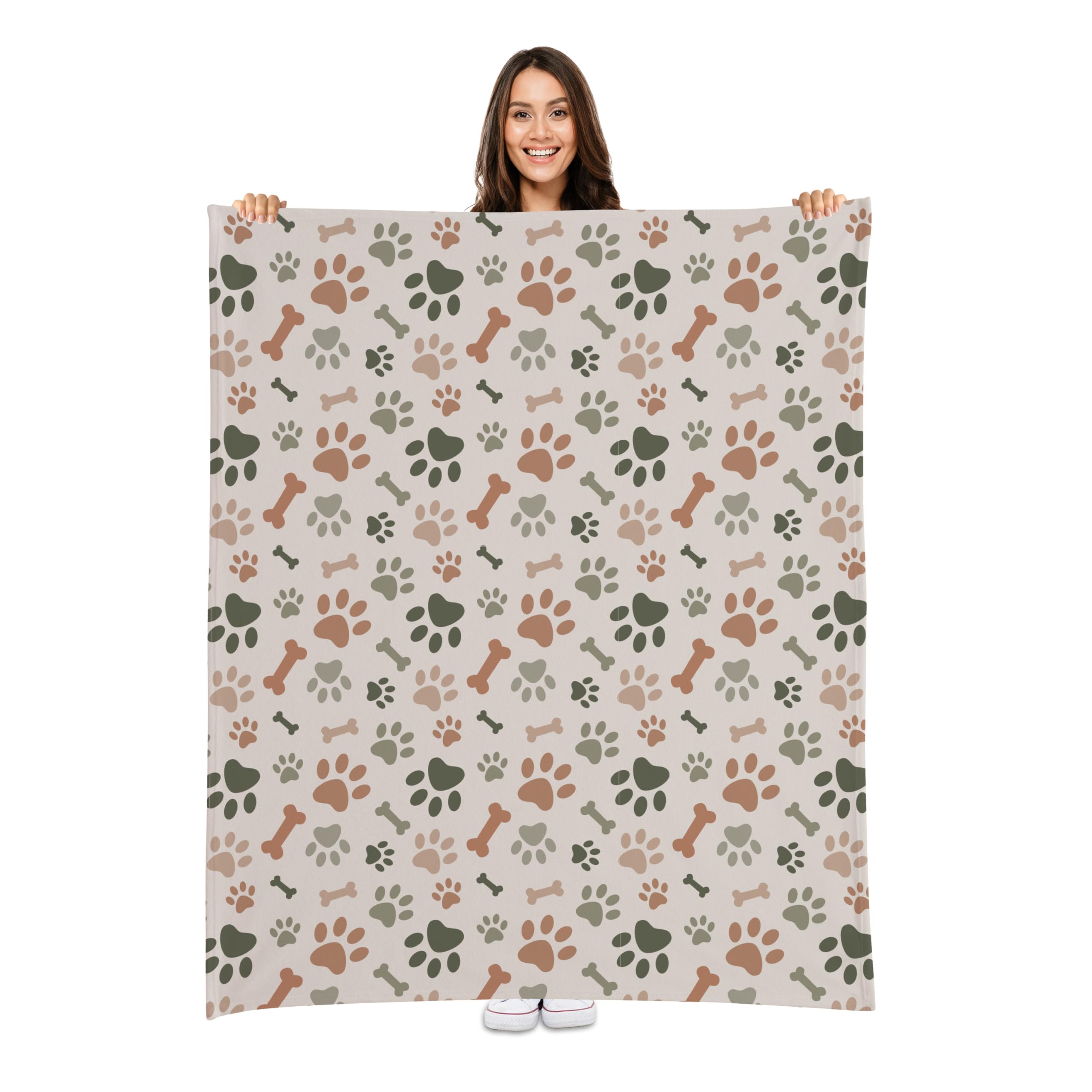 Karisma Decor Cream Paw Print Fleece Pet Lightweight Blanket - 50'' X 60'' - Cute For Dogs - Gifts And Puppy Essentials - Printe