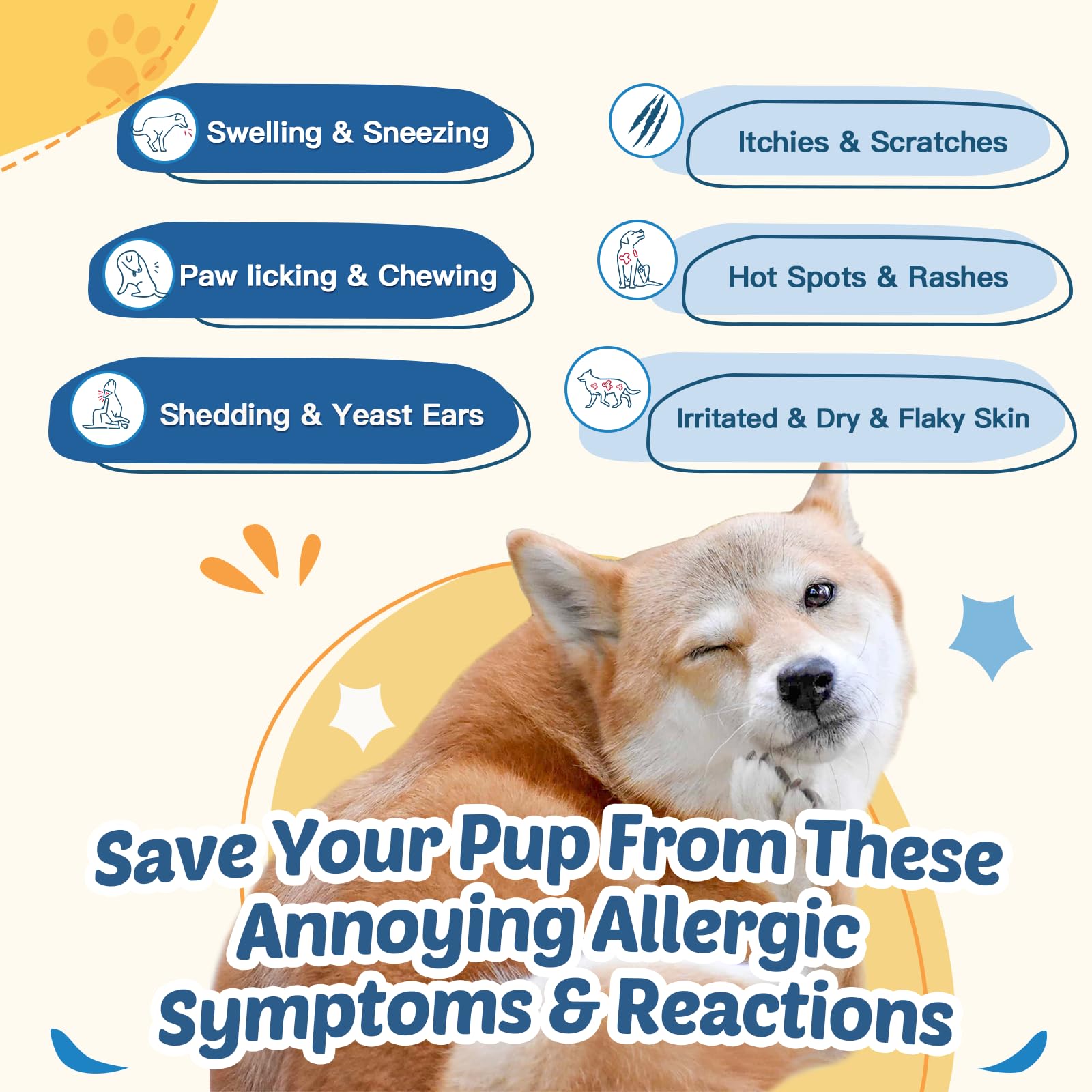 Dog Allergy Relief Chews, with Probiotics, Omega 3, Colostrum - Dog Itching Skin & Ears Relief, Herbal Skin & Coat Supplement, G