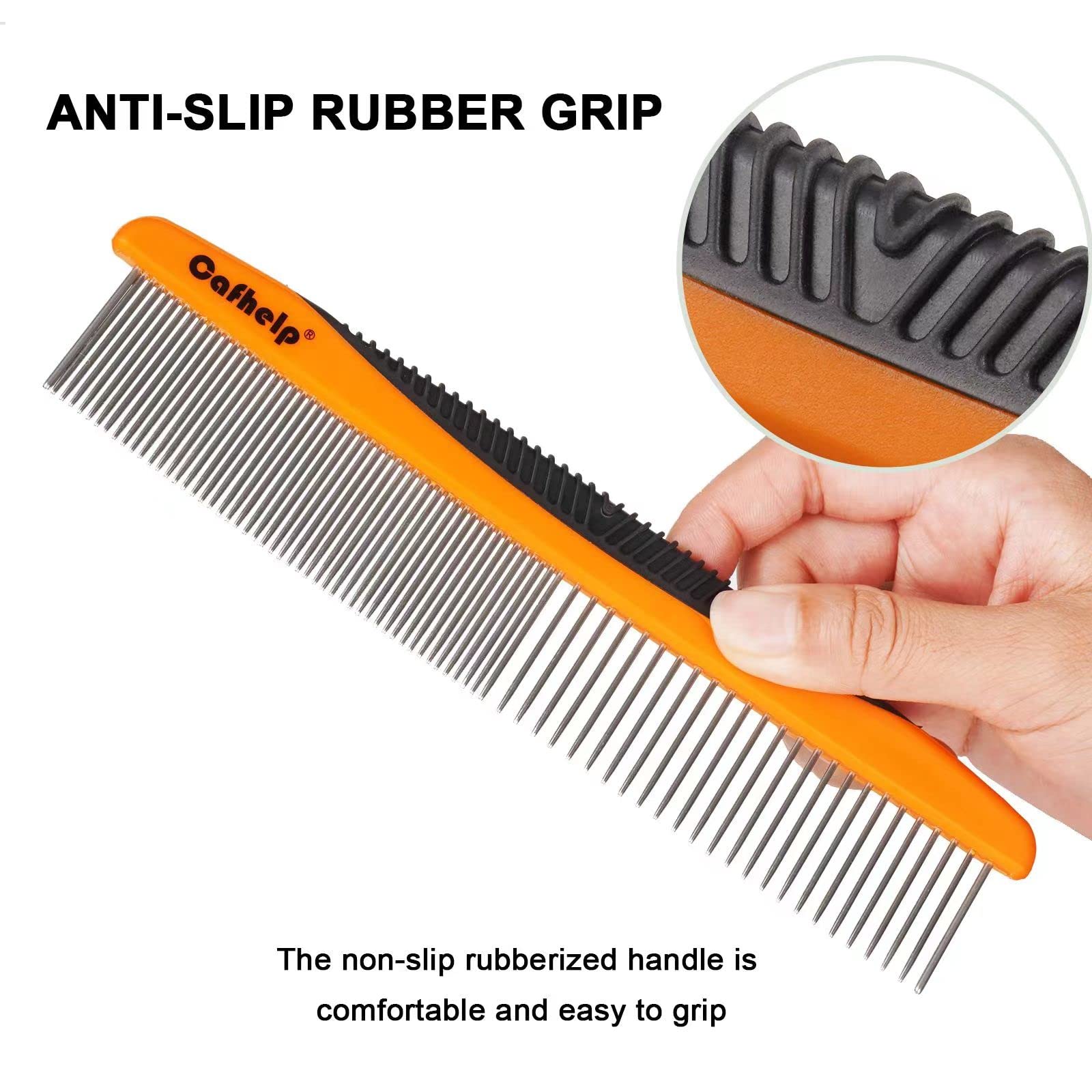 Cafhelp Metal Dog Comb, Cat Comb With Rounded And Smooth Ends Stainless Steel Teeth And Non-Slip Grip Handle, Professional Dog G
