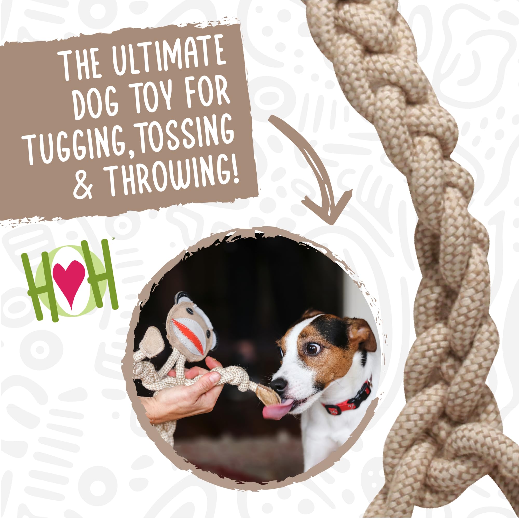 Hugglehounds Natural Rope Knottie- Tough Leather Dog Toy For Aggressive Chewers, Interactive Durable Toy For Small & Large Dog B