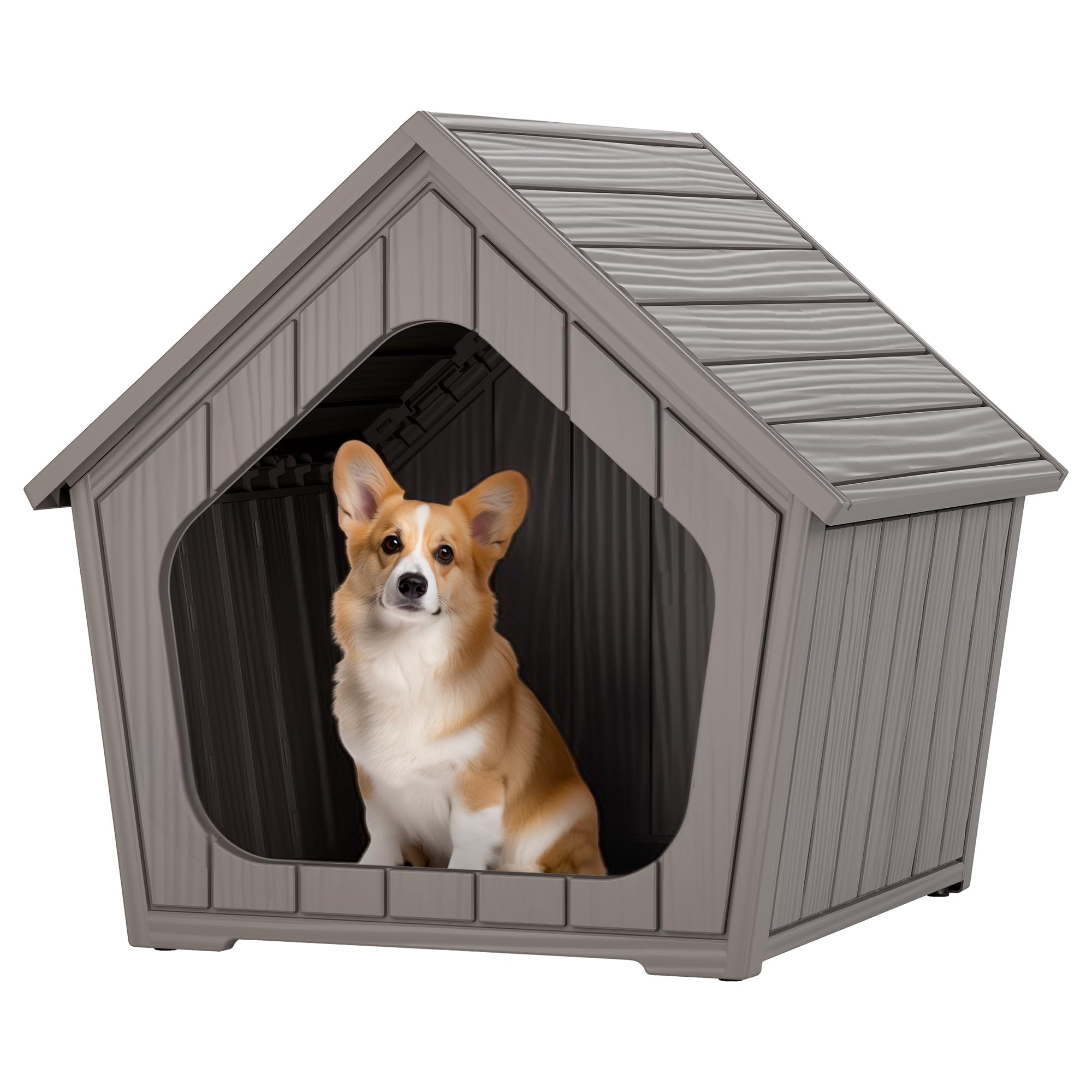 Dog House Outdoor Indoor for Small Dogs - Plastic Pet Shelter, Easy-Assemble & Weather-Resistant for Living Room, Balcony (Class