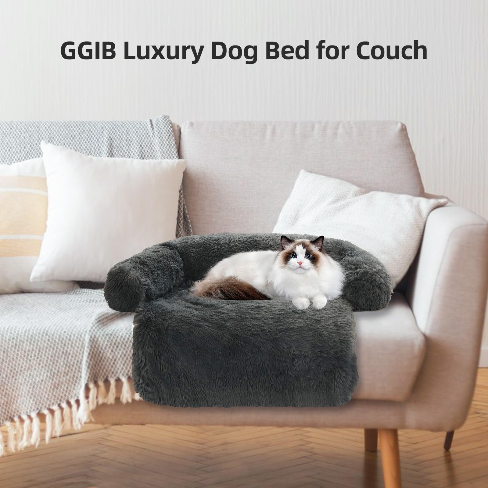 Calming Dog Bed Fluffy Plush Dog Mat For Furniture Protector With Removable Washable Cover For Large Medium Small Dogs And Cats (Xs(31“X23.5”X5“), Dark Grey)