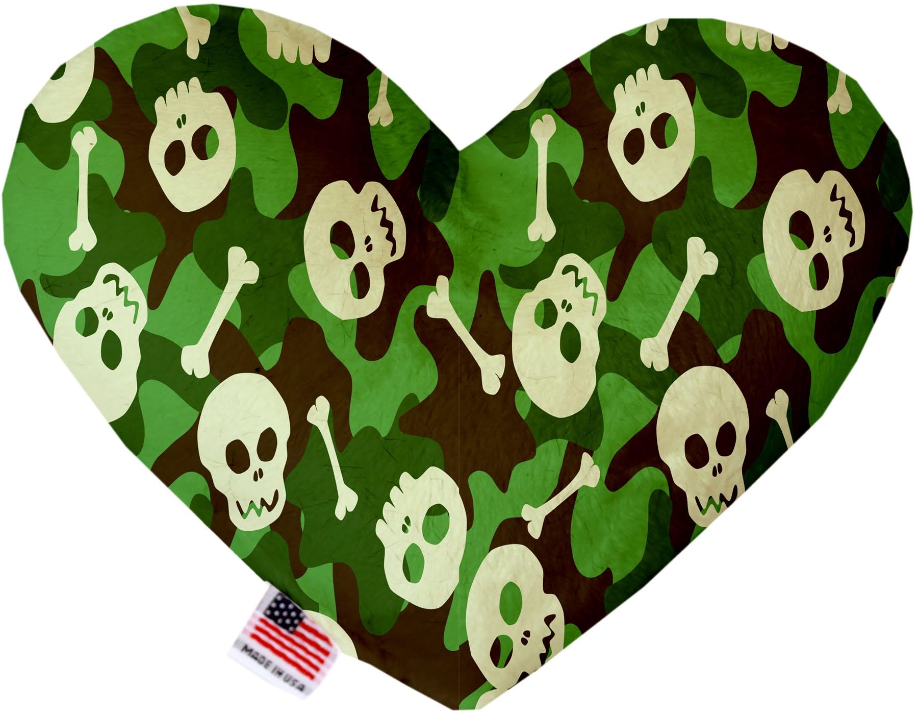 Pet and Dog Plush Heart or Bone Toy, &quot;Skulls Group&quot; (Available in different sizes, and 12 different pattern options!) Green Camo Skulls 6&quot; Plush Heart