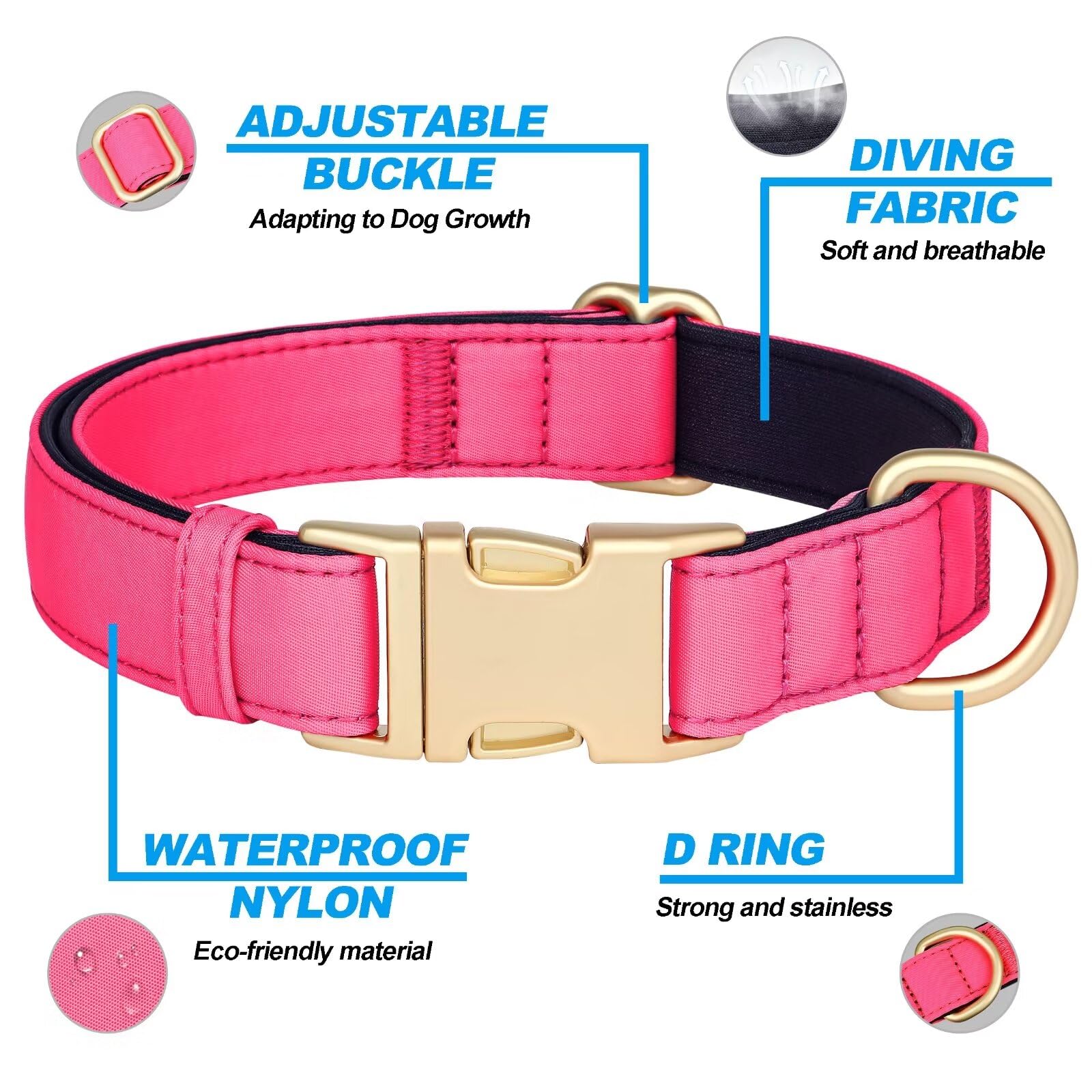 Didog Soft Padded Dog Collars For Medium Dogs, Cute Pink Pet Collar With Quick Release Buckle, Light And Breathable For Girl Dog