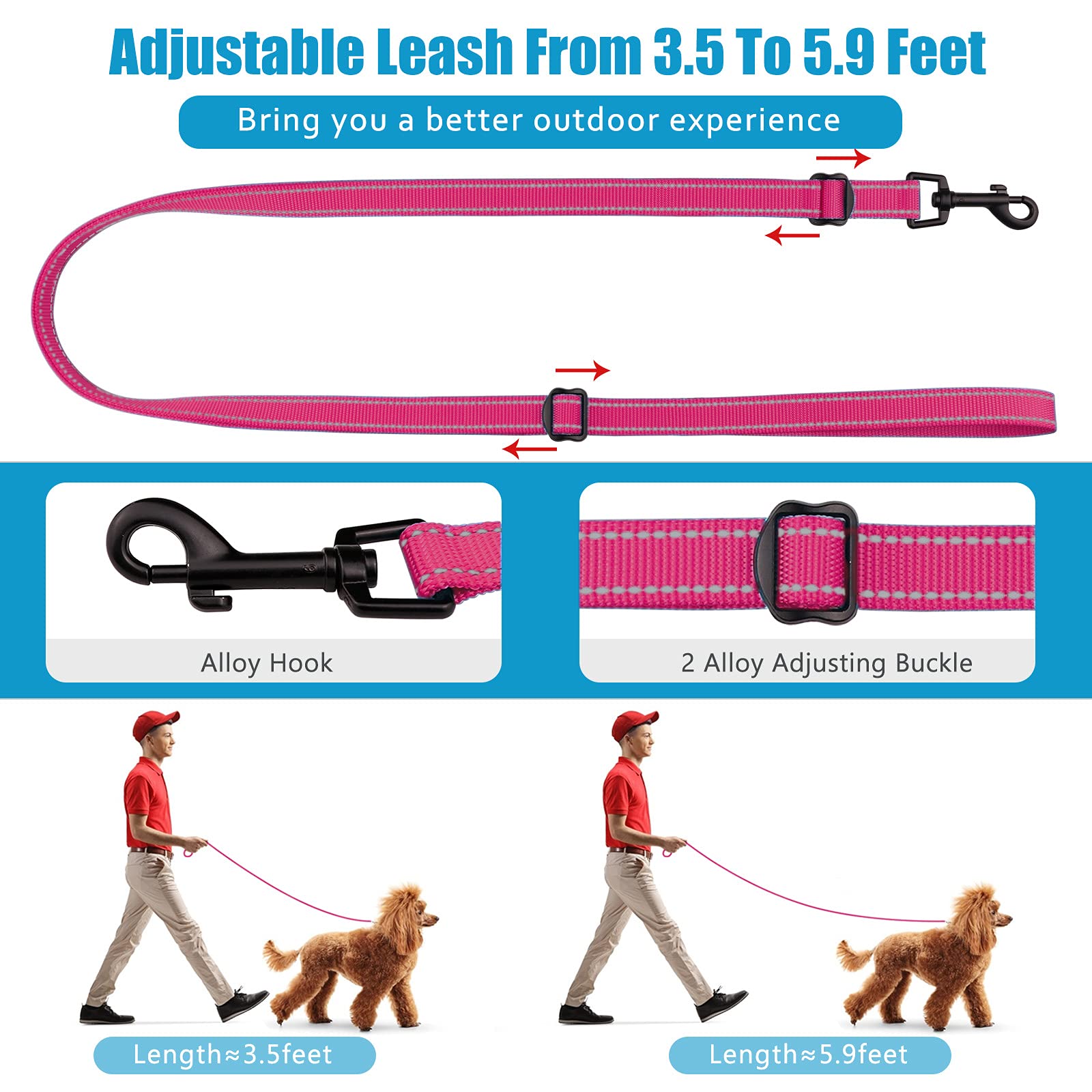 Martingale Dog Collar And Leash Set Martingale Collars For Dogs Reflective Martingale Collar For Small Medium Large Dogs(Hot Pink&L)