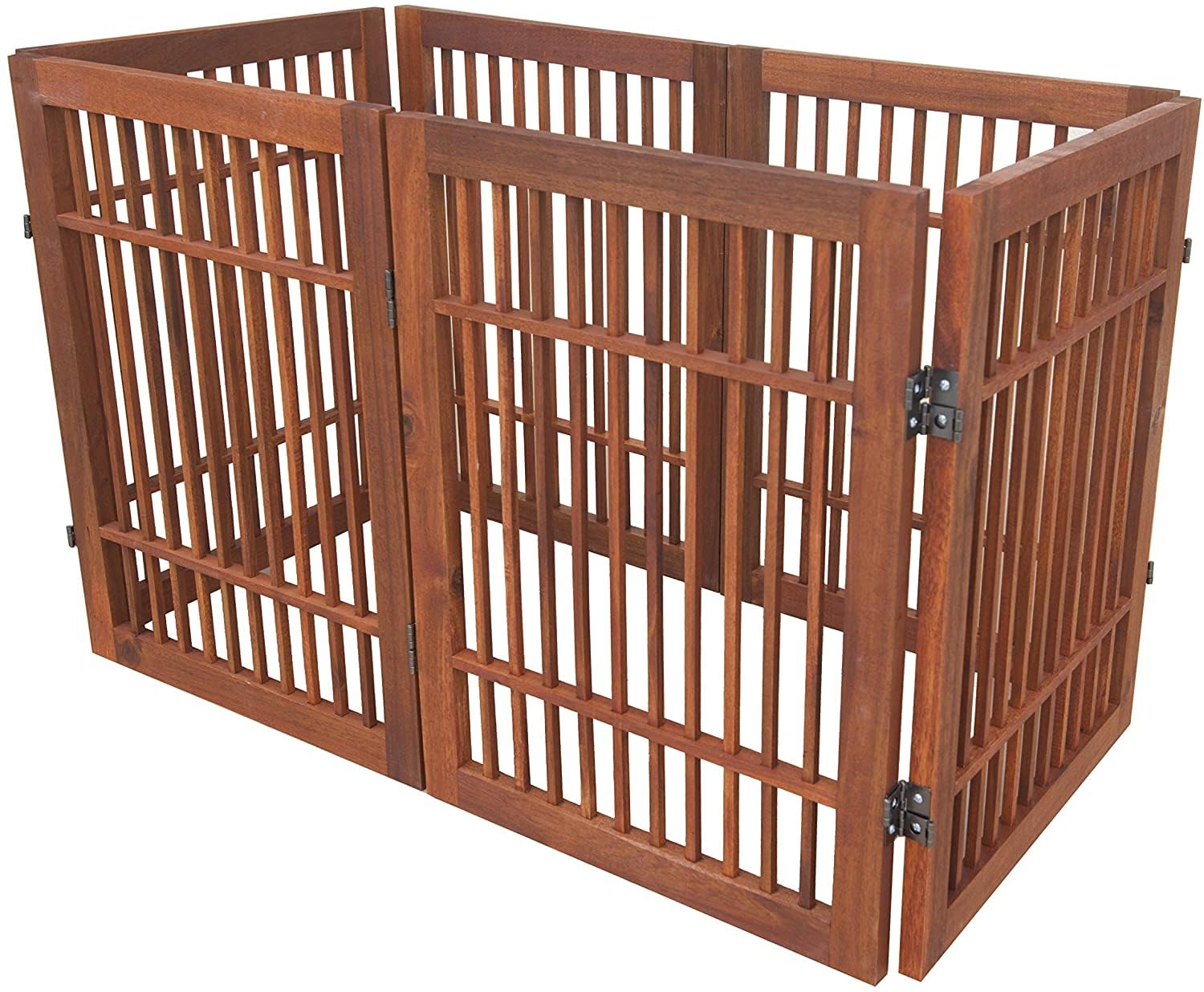 Pet Dog Gate Strong and Durable Freestanding Folding Acacia Hardwood Portable Wooden Fence Indoors or Outdoors by Urnporium (Bro