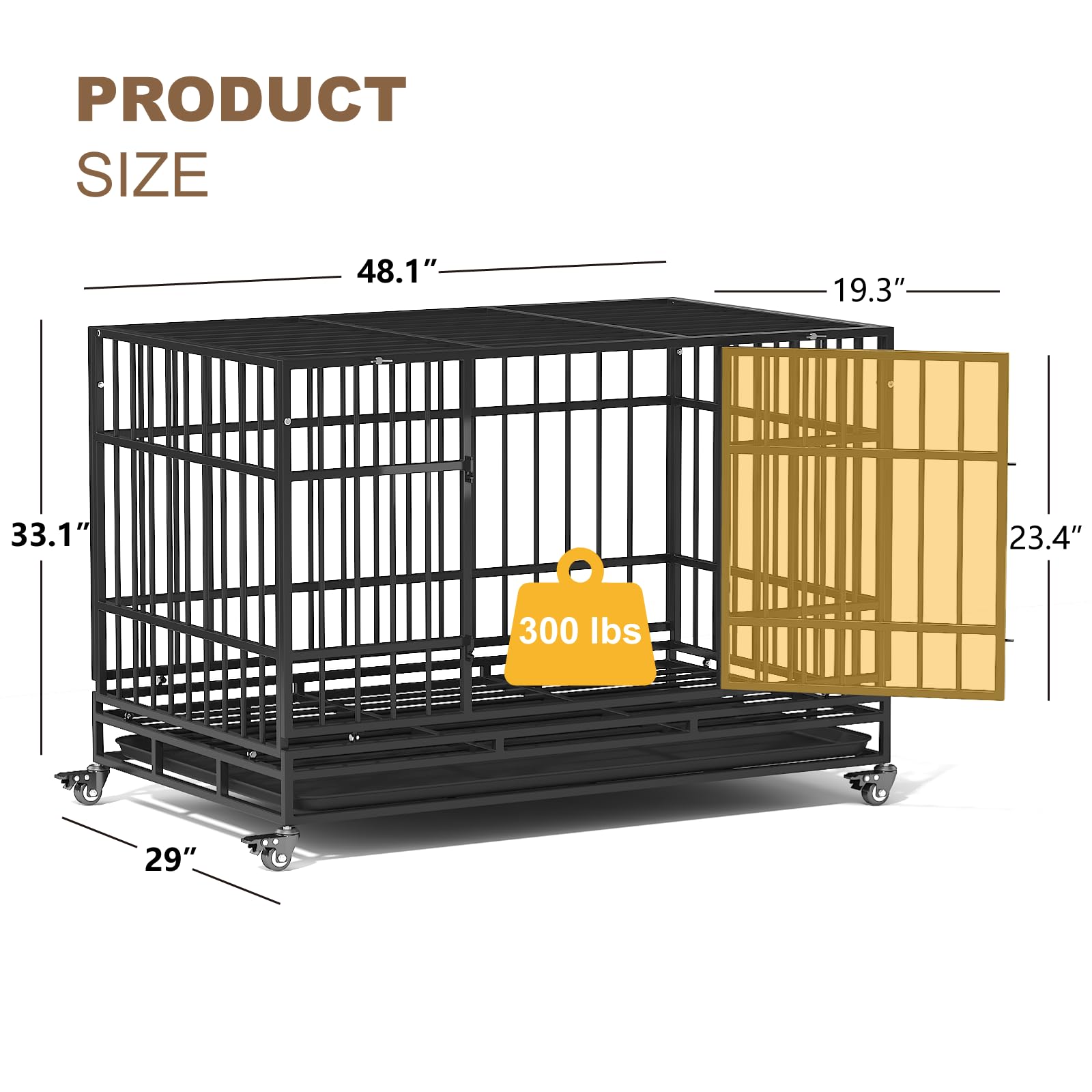Timhaka 48 Inch Heavy Duty Dog Crates For Large Dogs, Escape Proof Dog Cage, Self-Locking Latch, Dog Kennel Indoor With 4 Lockab