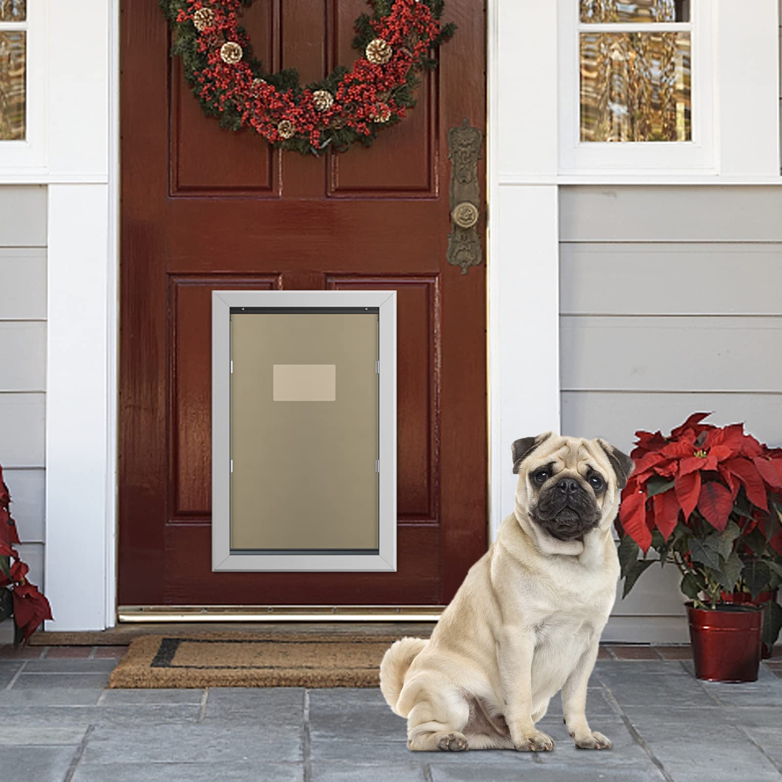 Dog Door Aluminum Pet Door With Large Flap 11' X 16', Petouch Doggie Door Designed With Automatic Closing Magnetic Flap, Telescoping Tunnel & Lockable Sliding Panel For Extreme Weather, Large