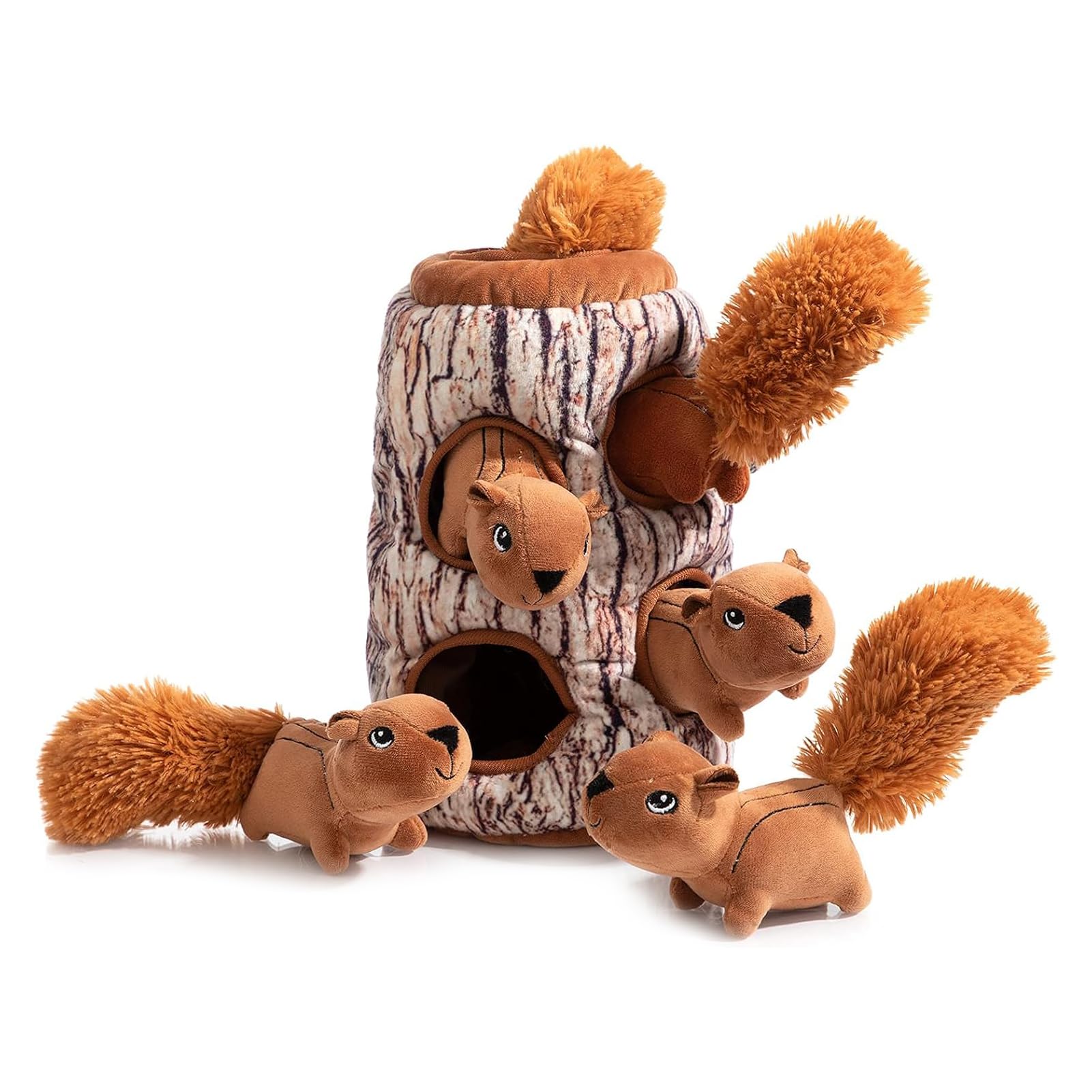 Hollypet Hide And Seek Squeaky Dog Toy, Designed Interactive Puzzle Plush Stuffed Puppy Toy, Squirrel