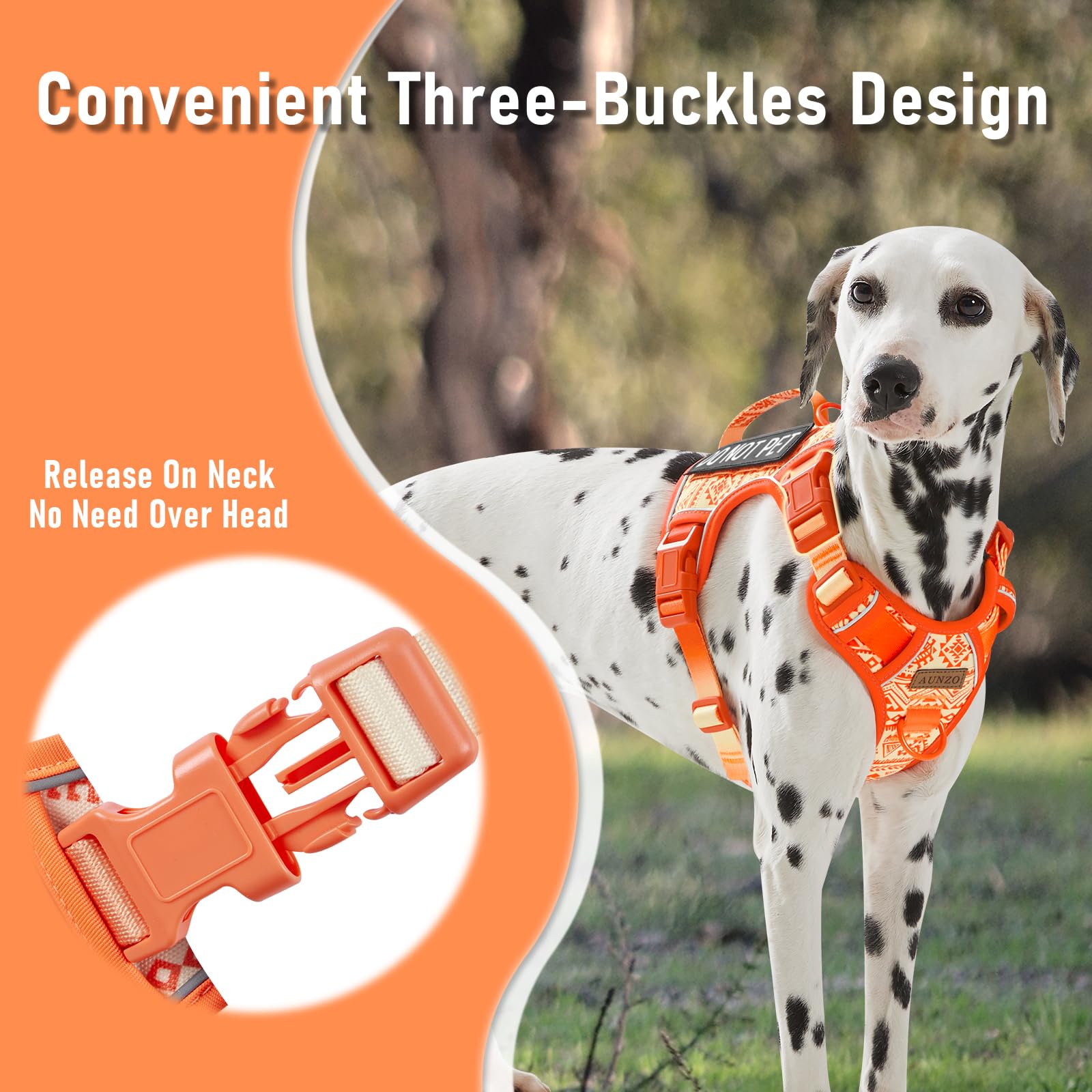 Orange Tactical Dog Harness With Ethnic Pattern For Big Dog, Like English Bulldog Doberman Husky Rottweiler Labrador, Easy To Pu
