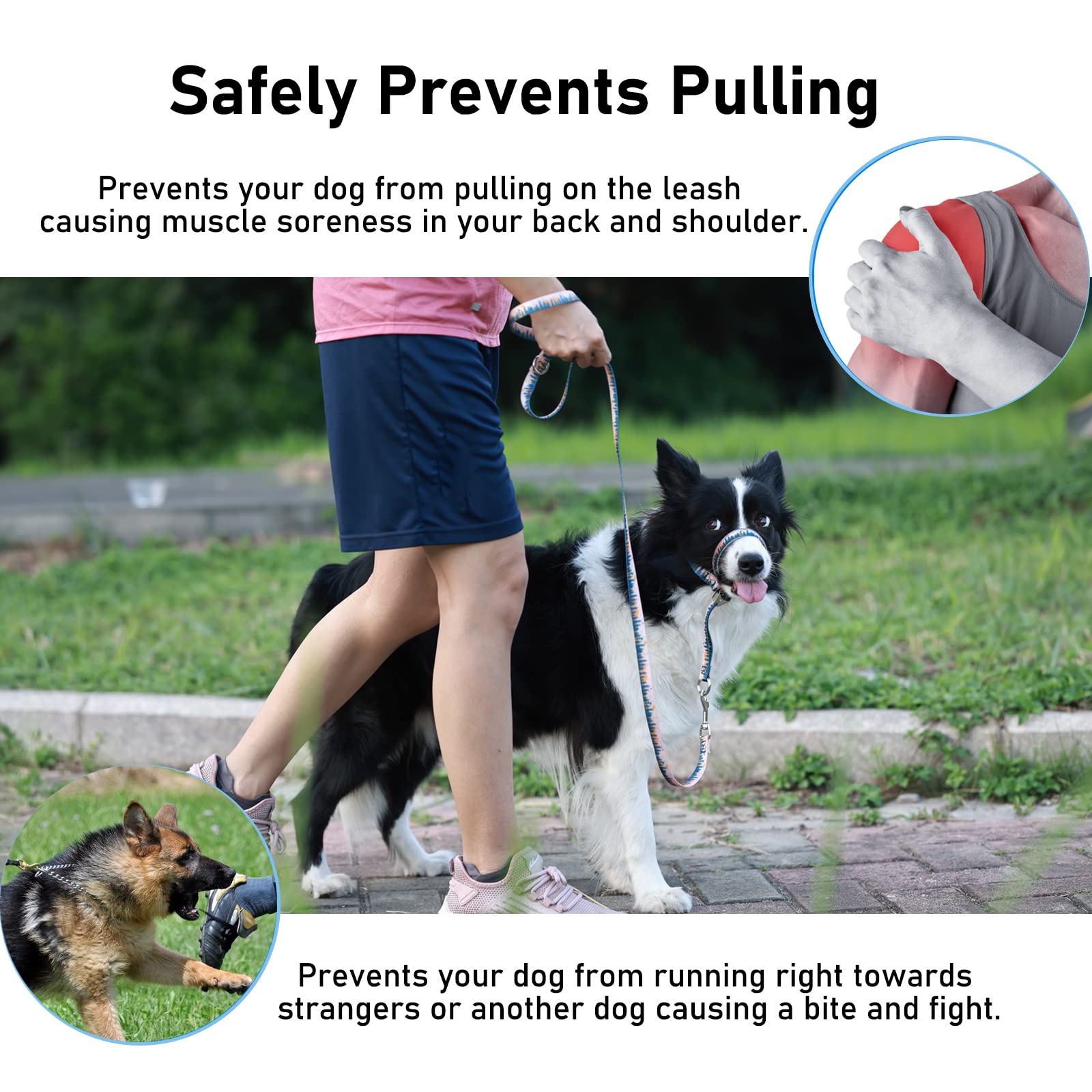 BARKLESS Dog Head Collar, Anti-Pulling Printed Head Halter with Leash, Gentle Head Harness with Adjustable Clip for Small Medium