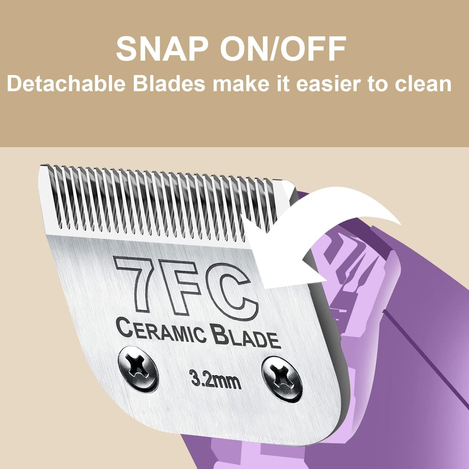 3Pcs 7Fc Blades Dog Grooming Replacement Blades Compatible With Andis Dog Clipper,Ceramic Blade & Stainless Steel Blade